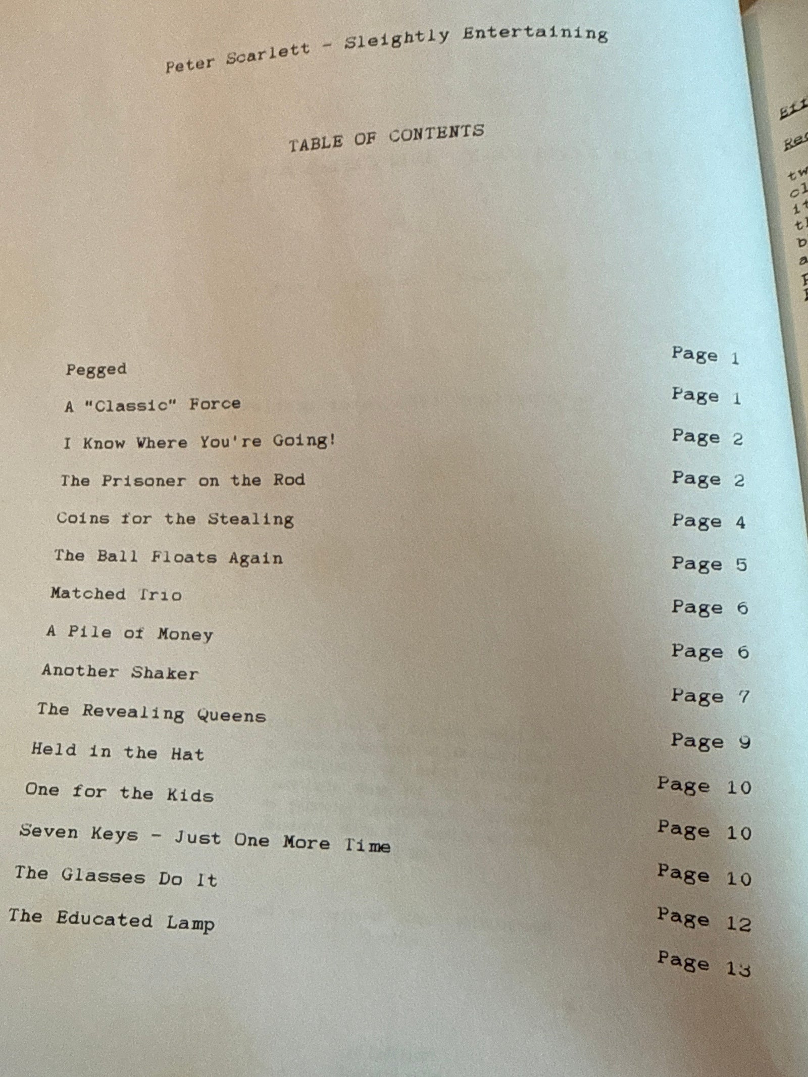 Sleightly Entertained by Peter Scarlet 1988 Lecture Notes with 1992 addendum ESTATE
