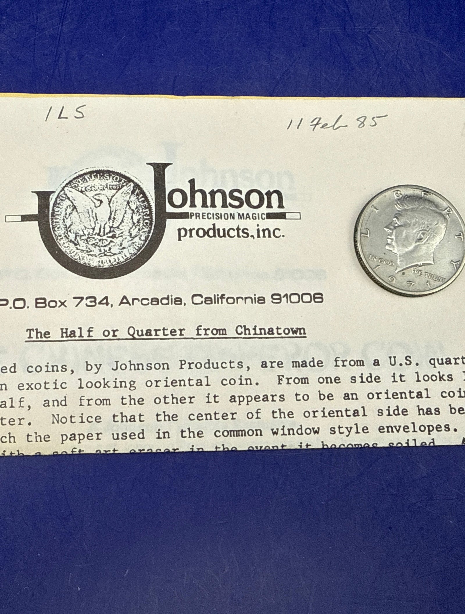 Johnson Precision Magic The Half from Chinatown - coin trick - ESTATE