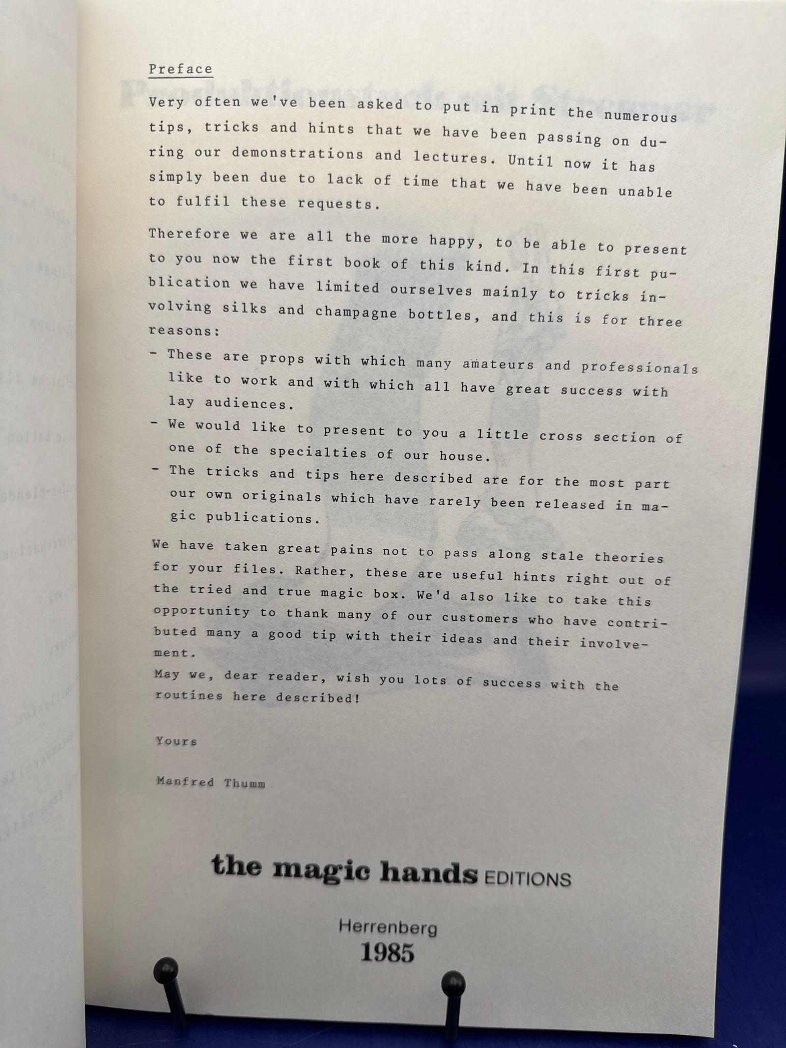 Manfred Thumm Lecture Notes: the magic hands 1985
