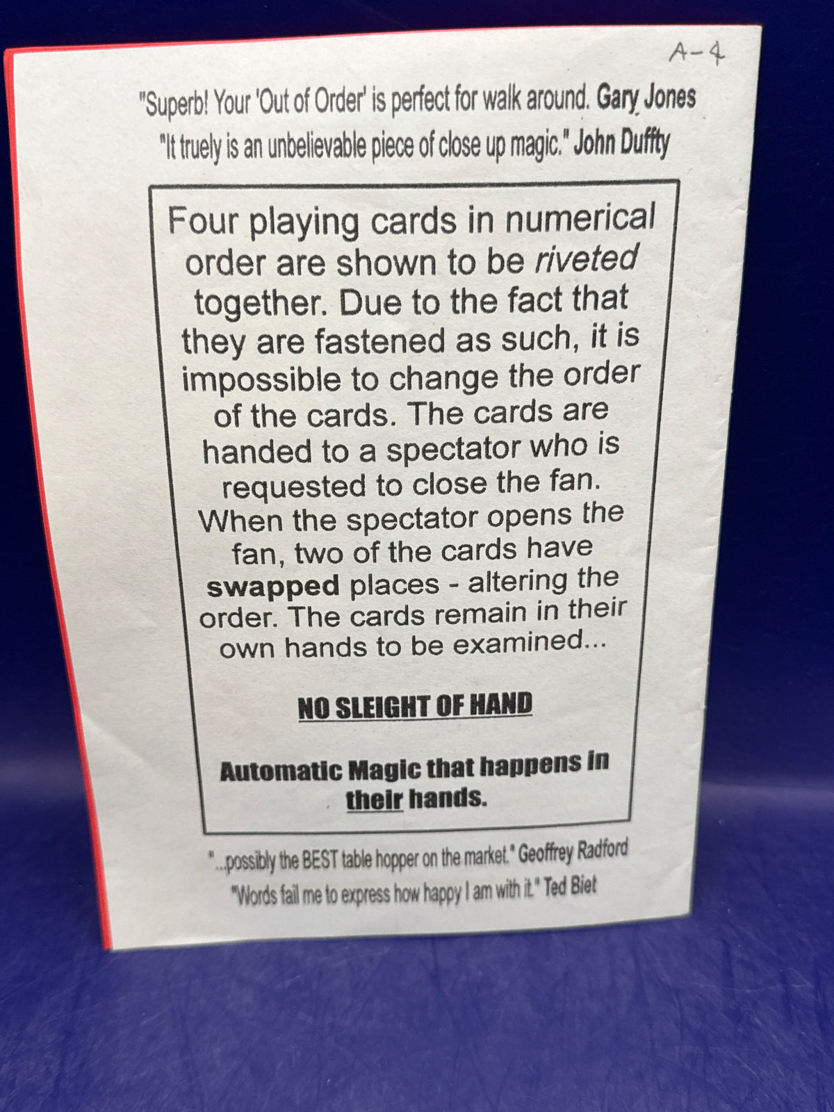 The Original Out of Order by Angelo Carbone – Self-Working Close-Up Packet Trick