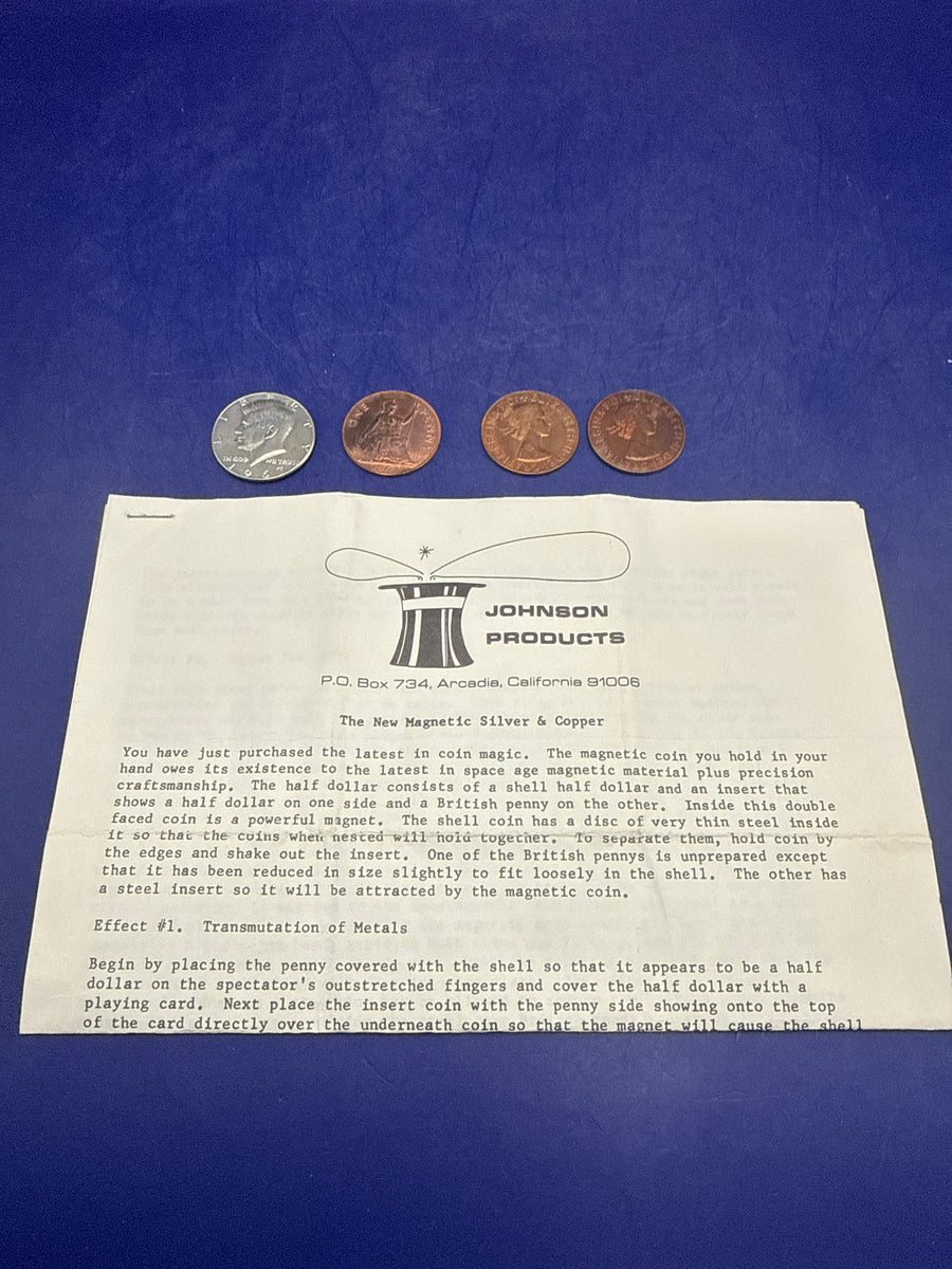 Vintage Johnson Precision Magic New Magnetic Silver & Copper Magic Coin Trick
