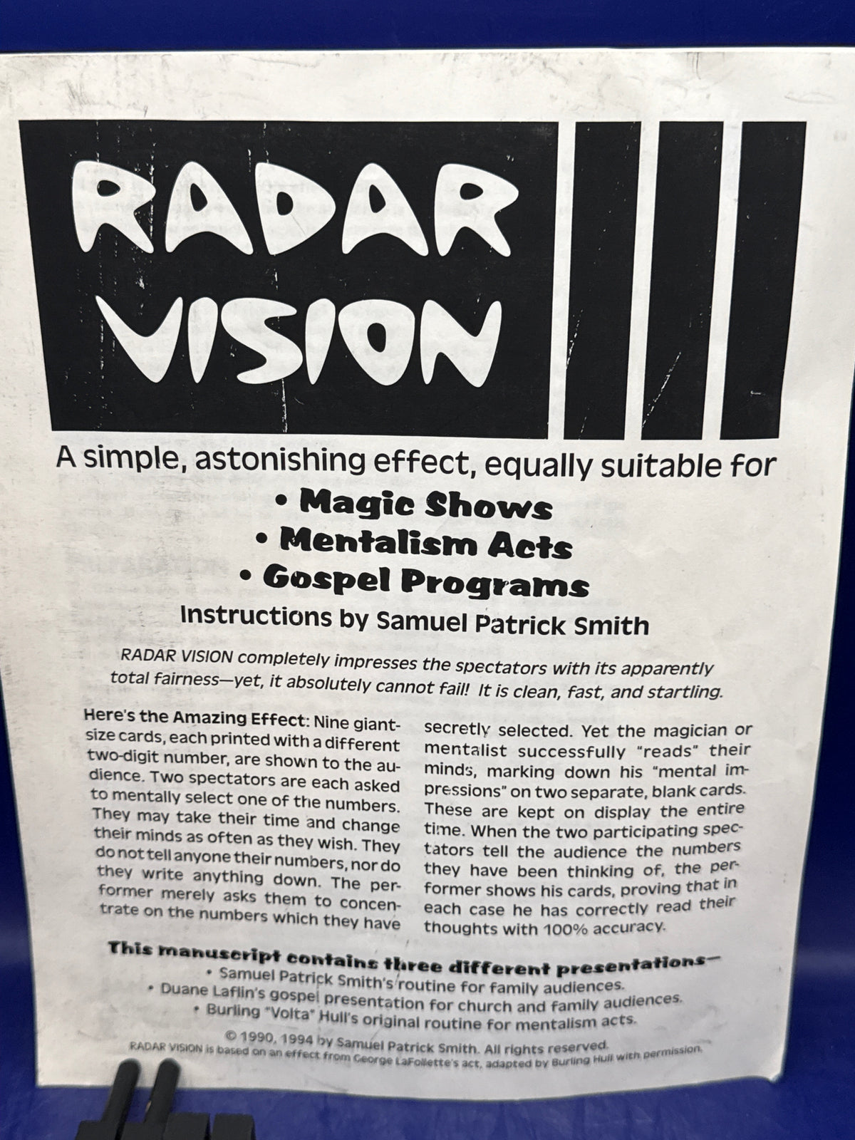Vintage Radar Vision Magic Trick by Samuel Patrick Smith SPS - Jumbo Mentalism Complete