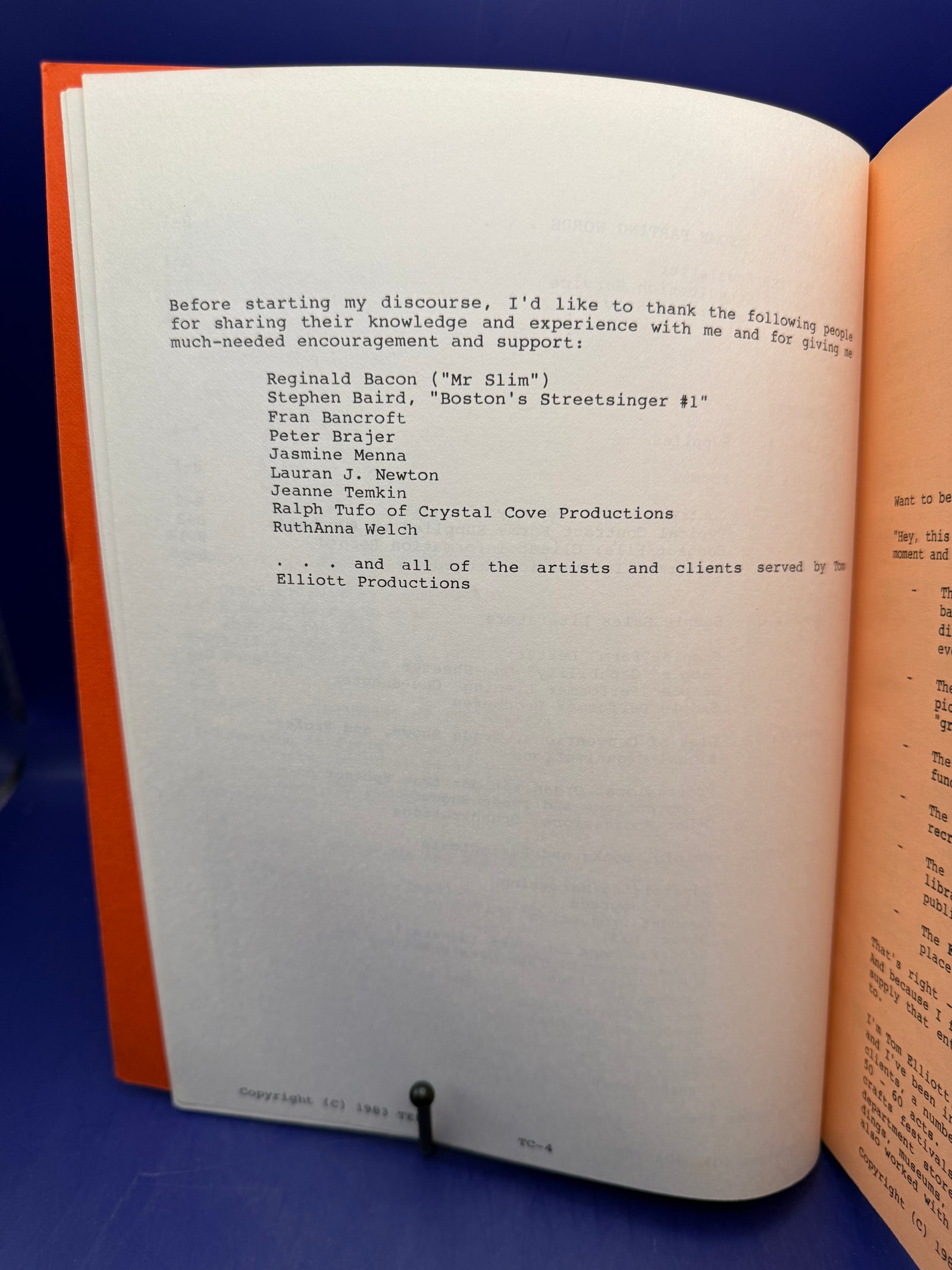Clowns, Clients, Chaos by Tom Elliot 1978 Starting a Hometown Talent Agency