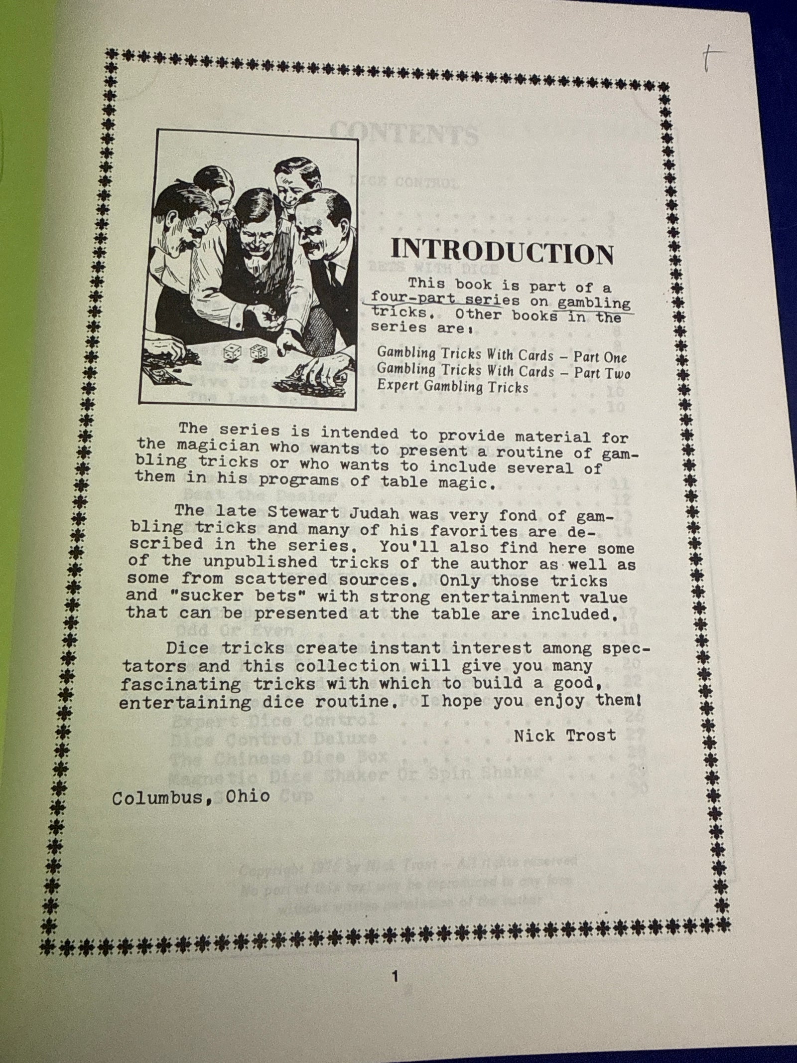 Gambling Tricks with Dice by Nick Trost 1975 1st edition Ex Libris Kreskin SIGNED