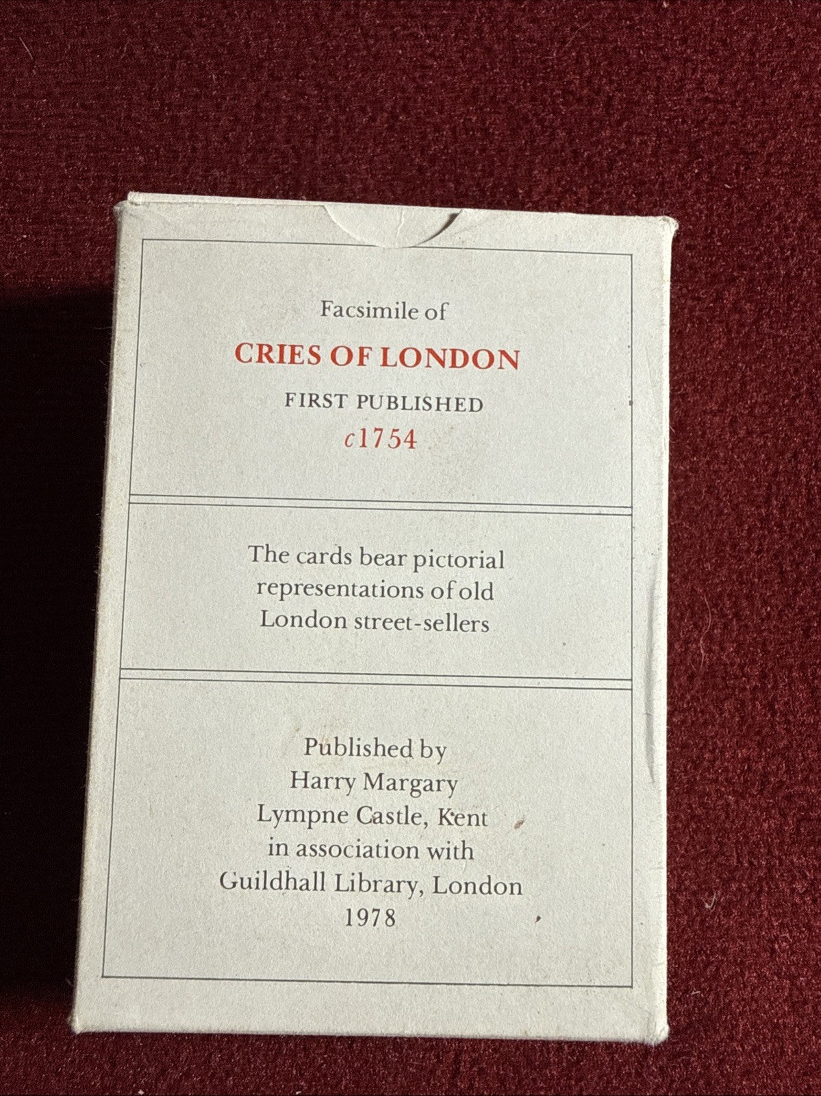 Playing Cards Facsimile "Cries of London 1st Pub. 1754" London Street Sellers