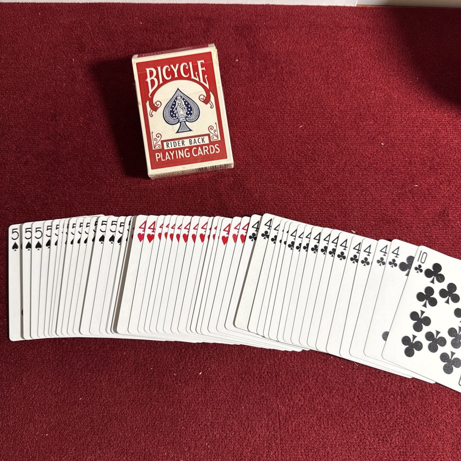 3 Way Force Deck Red Bicycle Cards 5S, 4H, 4C Card Magic Trick