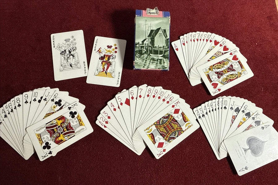 BARCLAY ARRCO PLAYING CARDS c1940's-Boating/coastal backL-INT. REV. STAMP VNTG