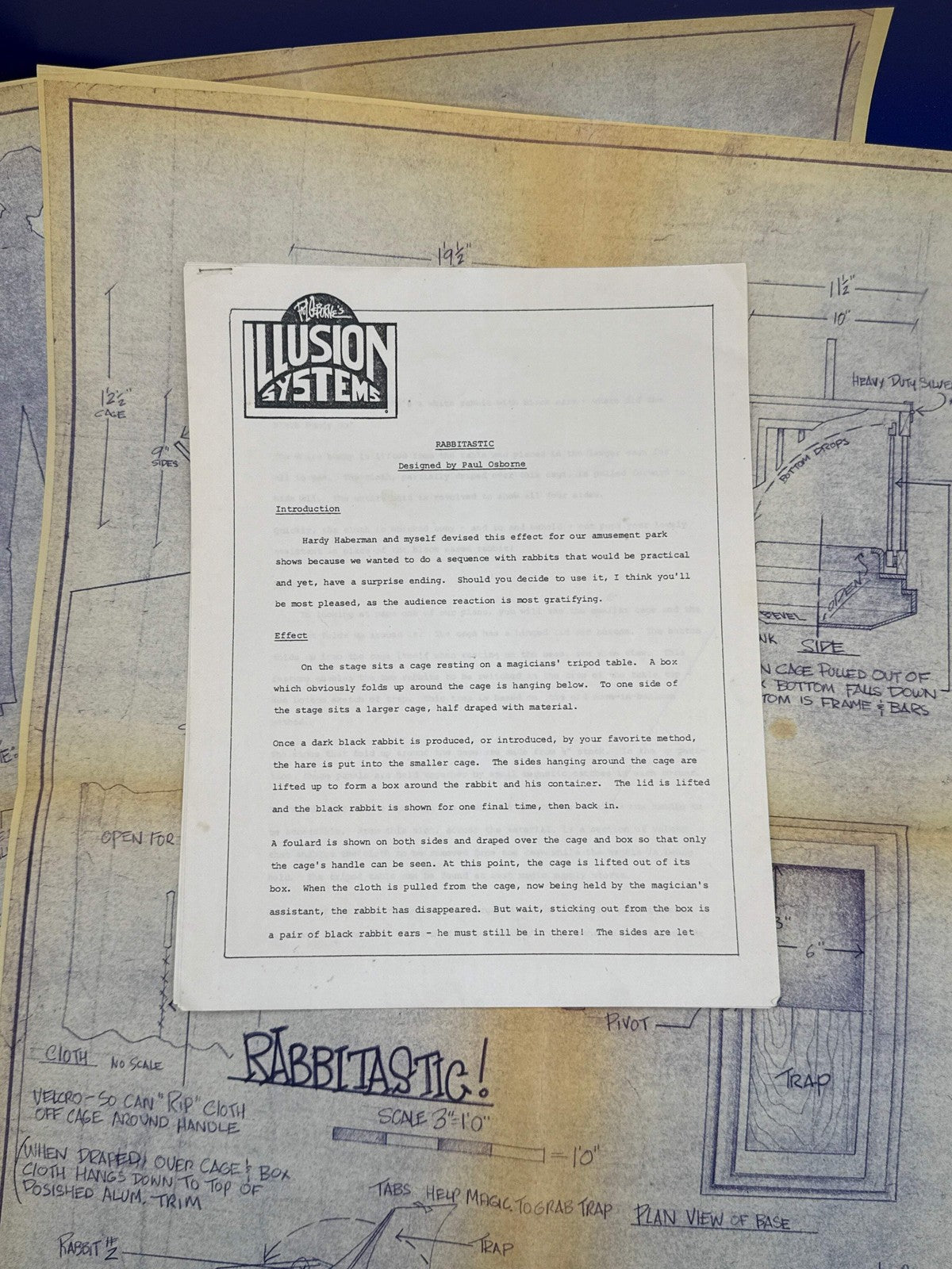 Paul Osborne Illusion Systems plans for Rabbitastic c1980 Vintage plans