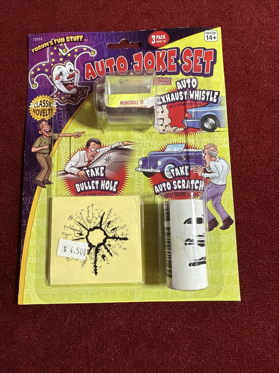 Auto Joke Set-Exhaust Whistle-Fake Scratches-Fake Bulletholes-gag-prank-funny