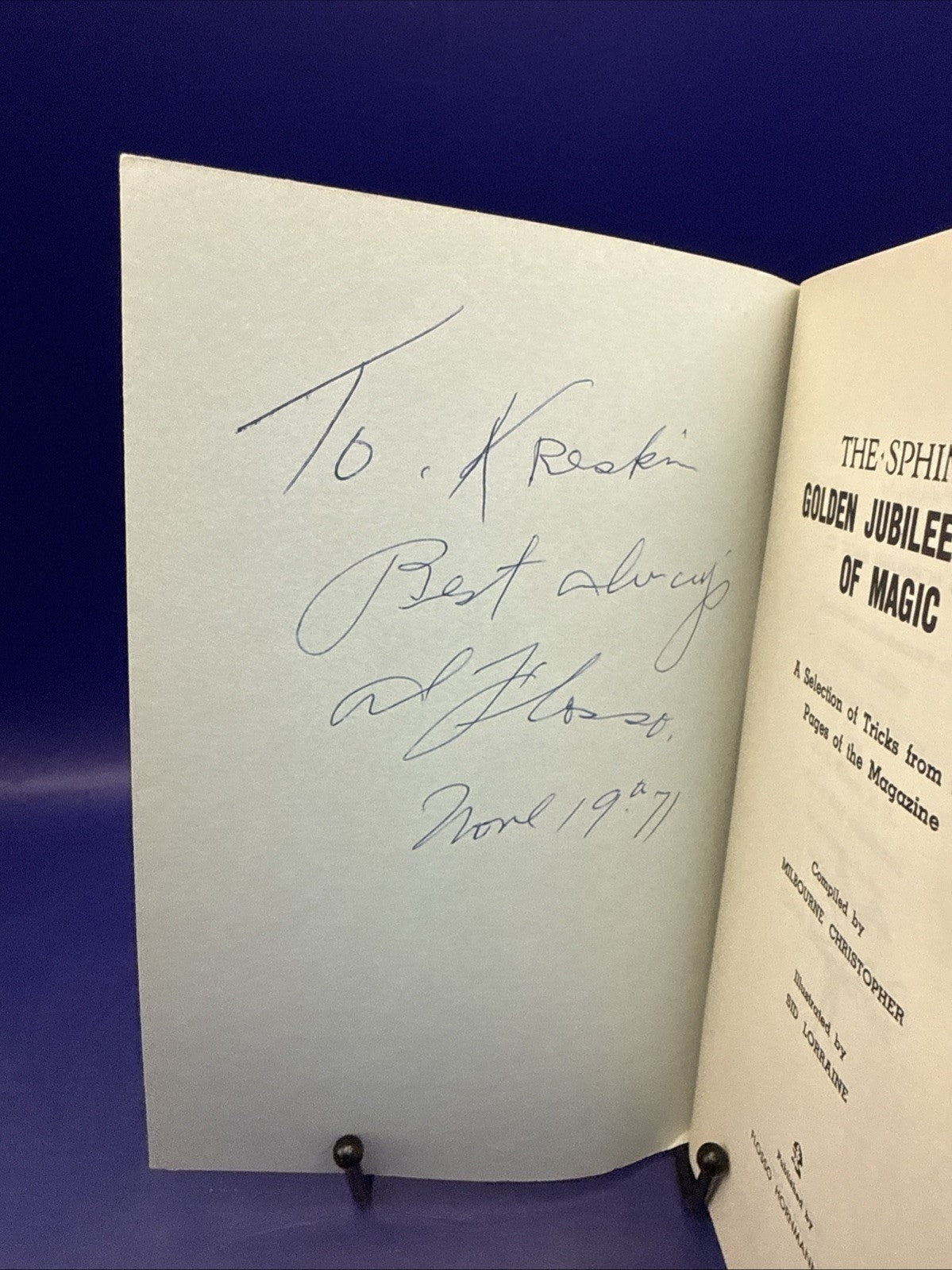 50 Years Of Great Magic-Inscribed by Al Flosso To The Amazing Kreskin 1971-RARE
