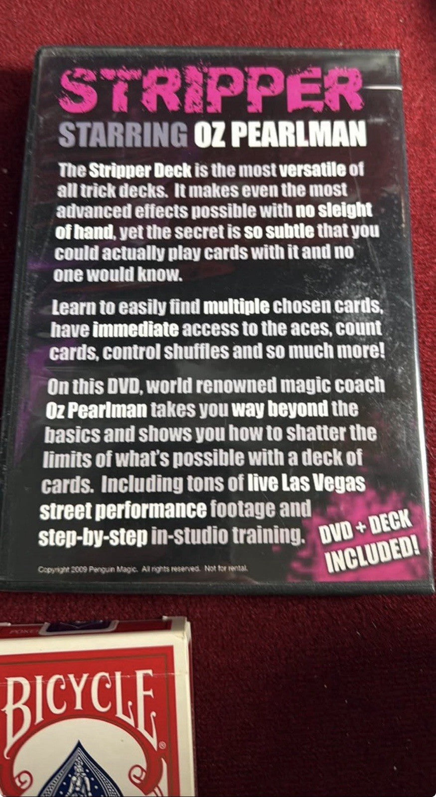 STRIPPER Deck Starring Oz Pearlman (DVD + Red bicycle Deck) Card Magic Trick