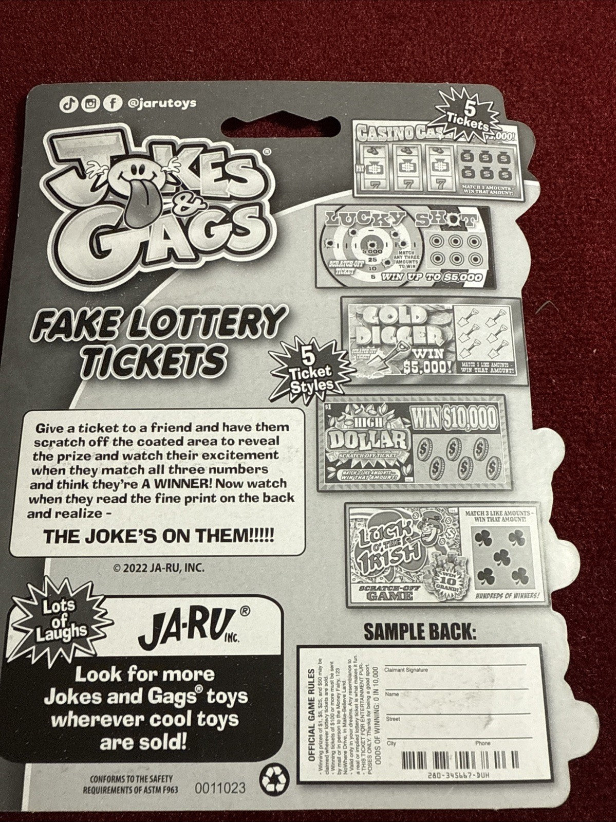 Fake Lottery Tickets Bundle Of 5-Joke-gag-prank-Every Ticket Wins (12 Pack-1dz)