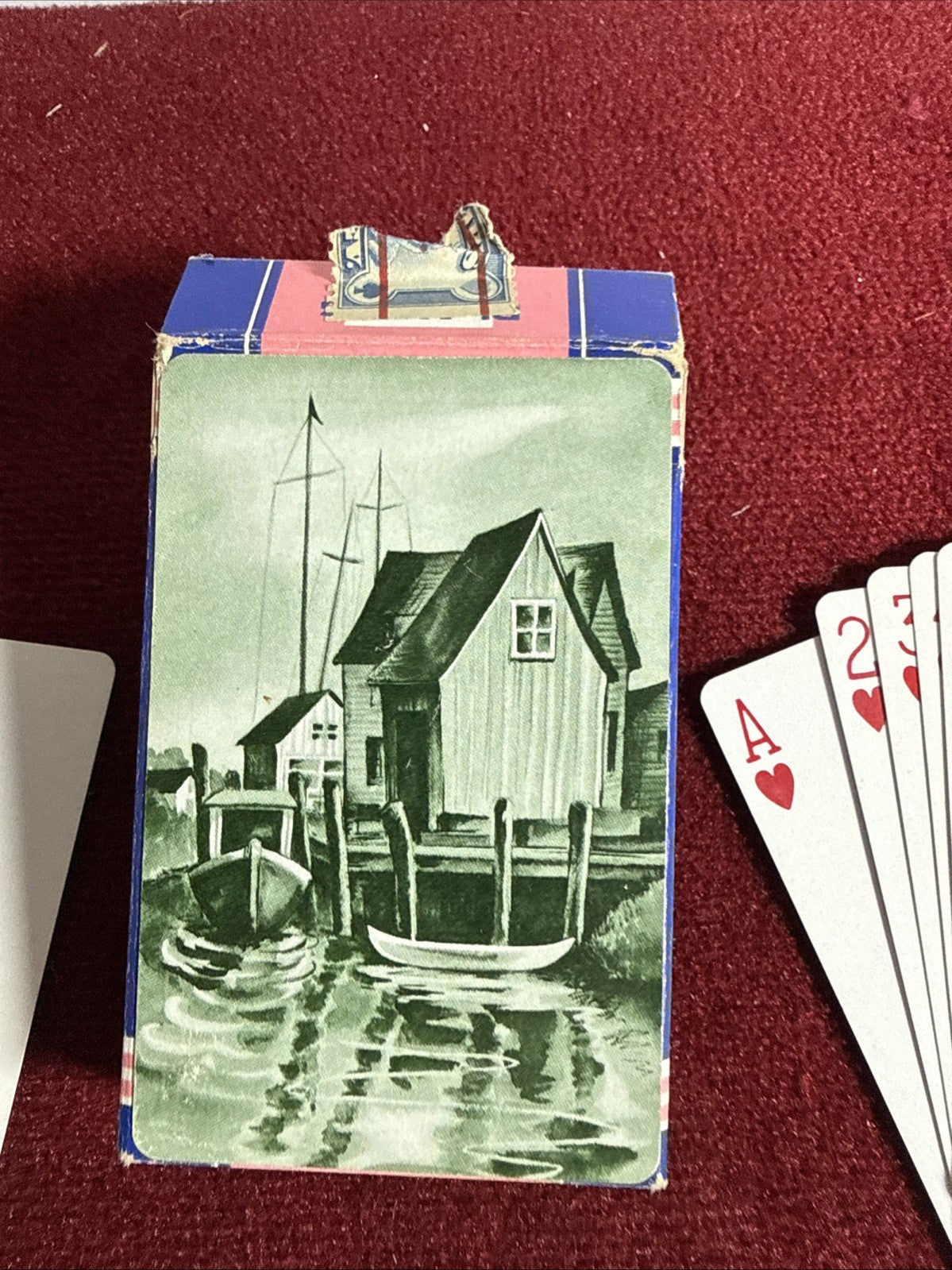 BARCLAY ARRCO PLAYING CARDS c1940's-Boating/coastal backL-INT. REV. STAMP VNTG
