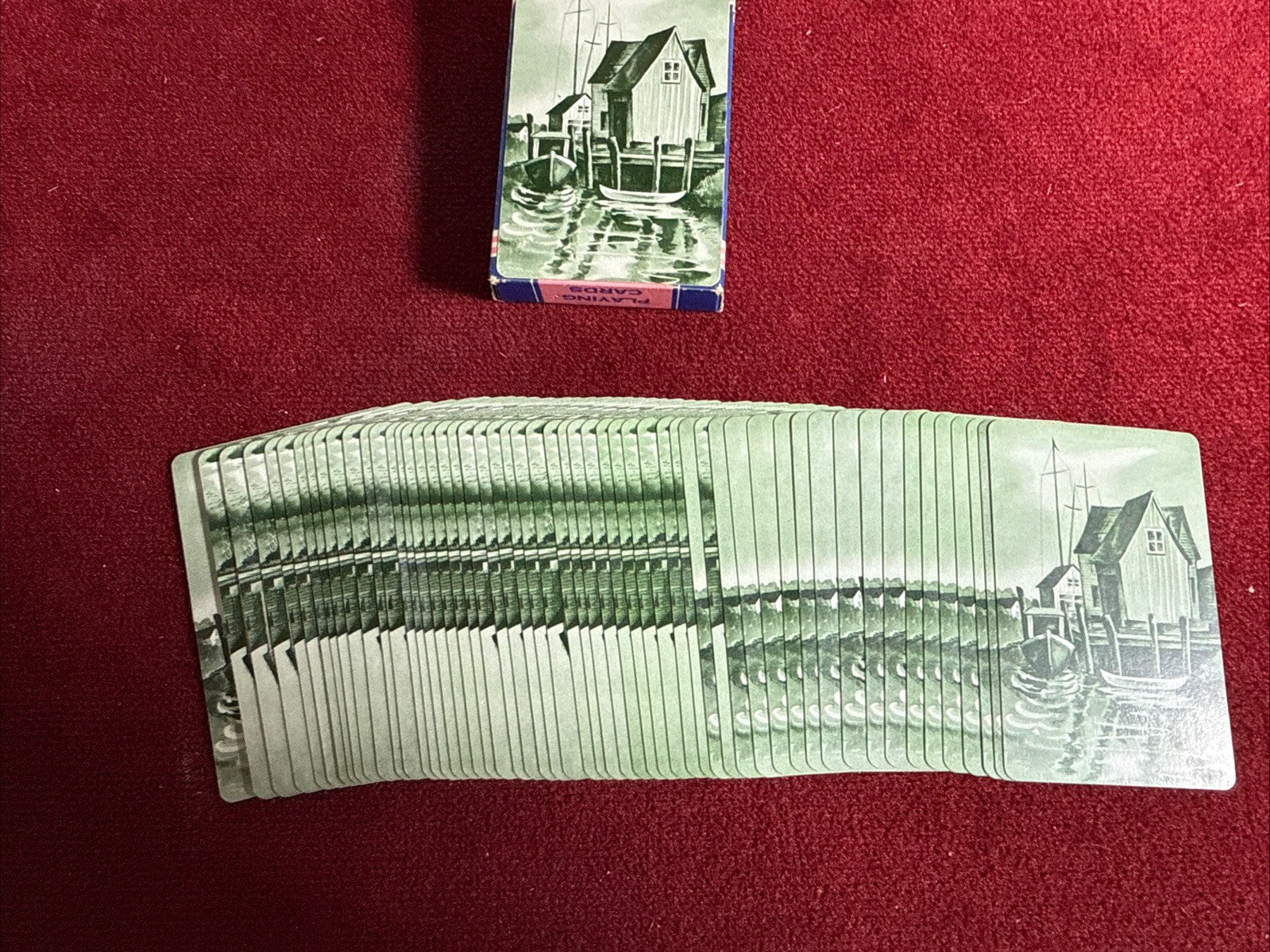 BARCLAY ARRCO PLAYING CARDS c1940's-Boating/coastal backL-INT. REV. STAMP VNTG