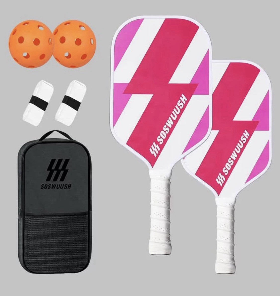 SOSWUUSH Carbon Fiber pickle ball Paddle Set-new-2 Paddles, Balls, Grips &  Bag