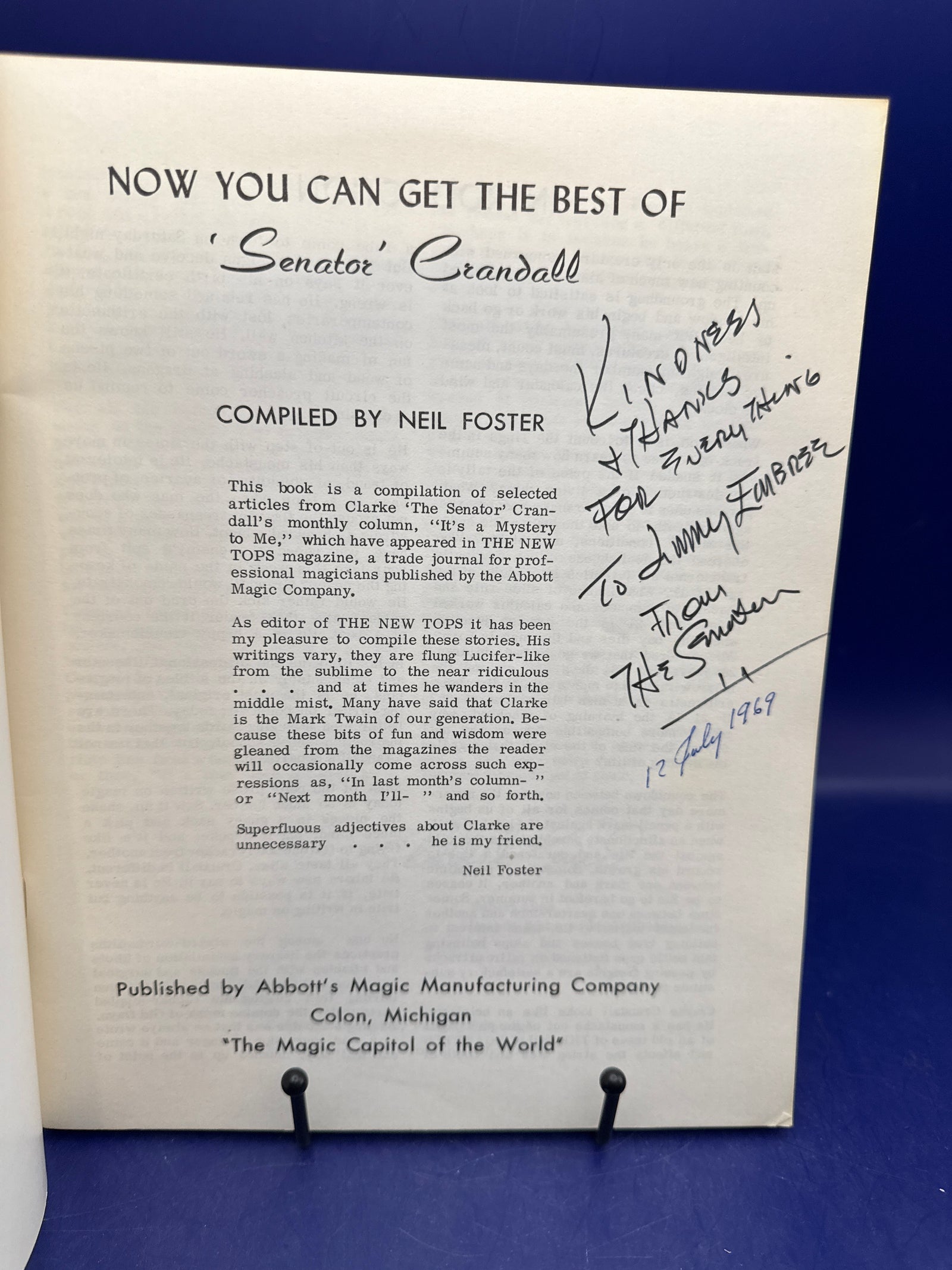 Now You Can Get the Best of Senator Crandall 1969 Inscribed by Senator Crandall complied by Neil Foster - Abbott’s