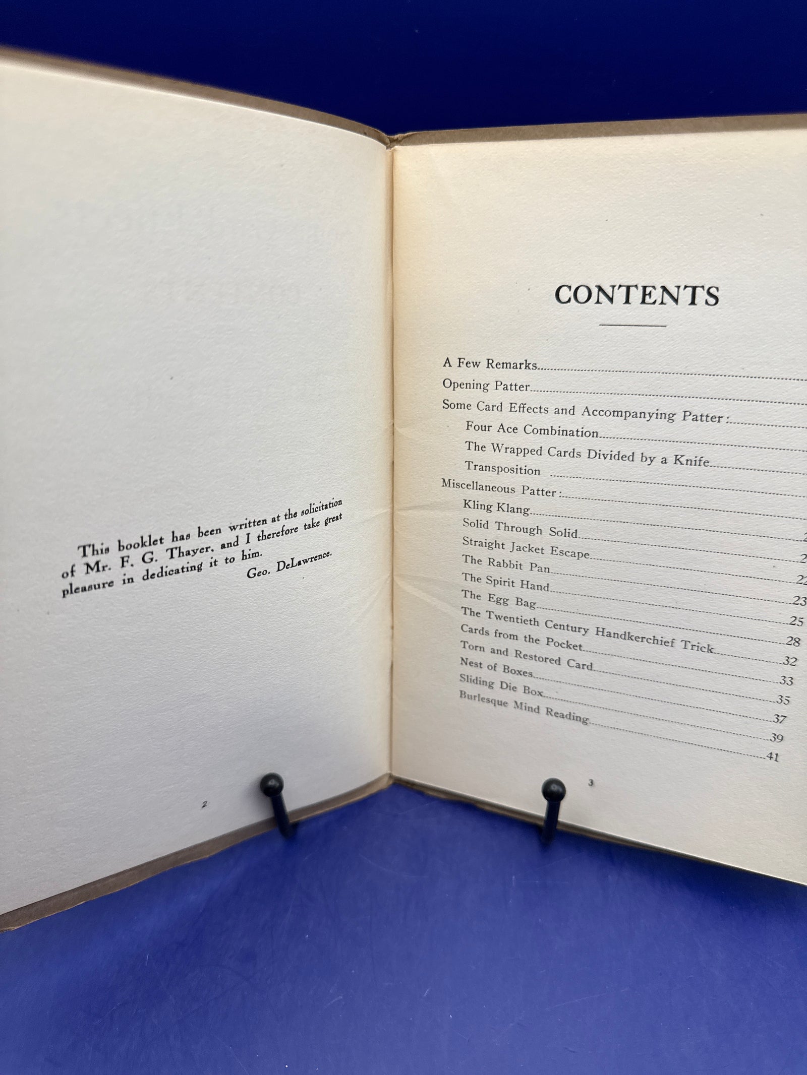 Some Card Effects and Magical Talks by Geo DeLawrence - 1919 - published by Thayer