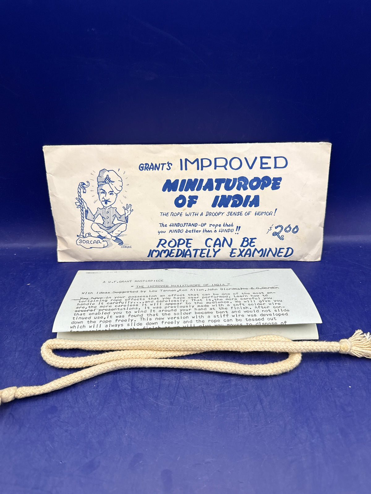 Vintage U.F. Grant Improved Miniature Rope of India Magic Trick - Rare Sorcar Artwork