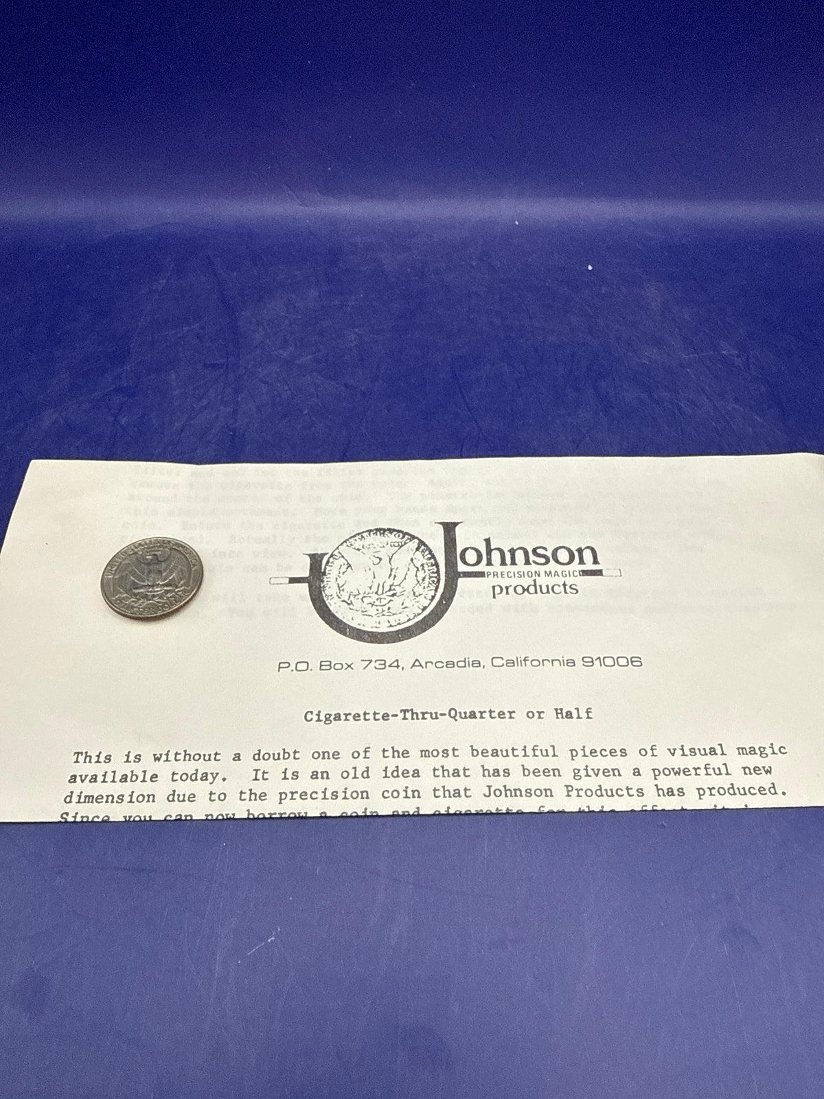 Johnson Precision Magic Cigarette-Thru-Quarter Vintage - Single Sided (tails) ESTATE