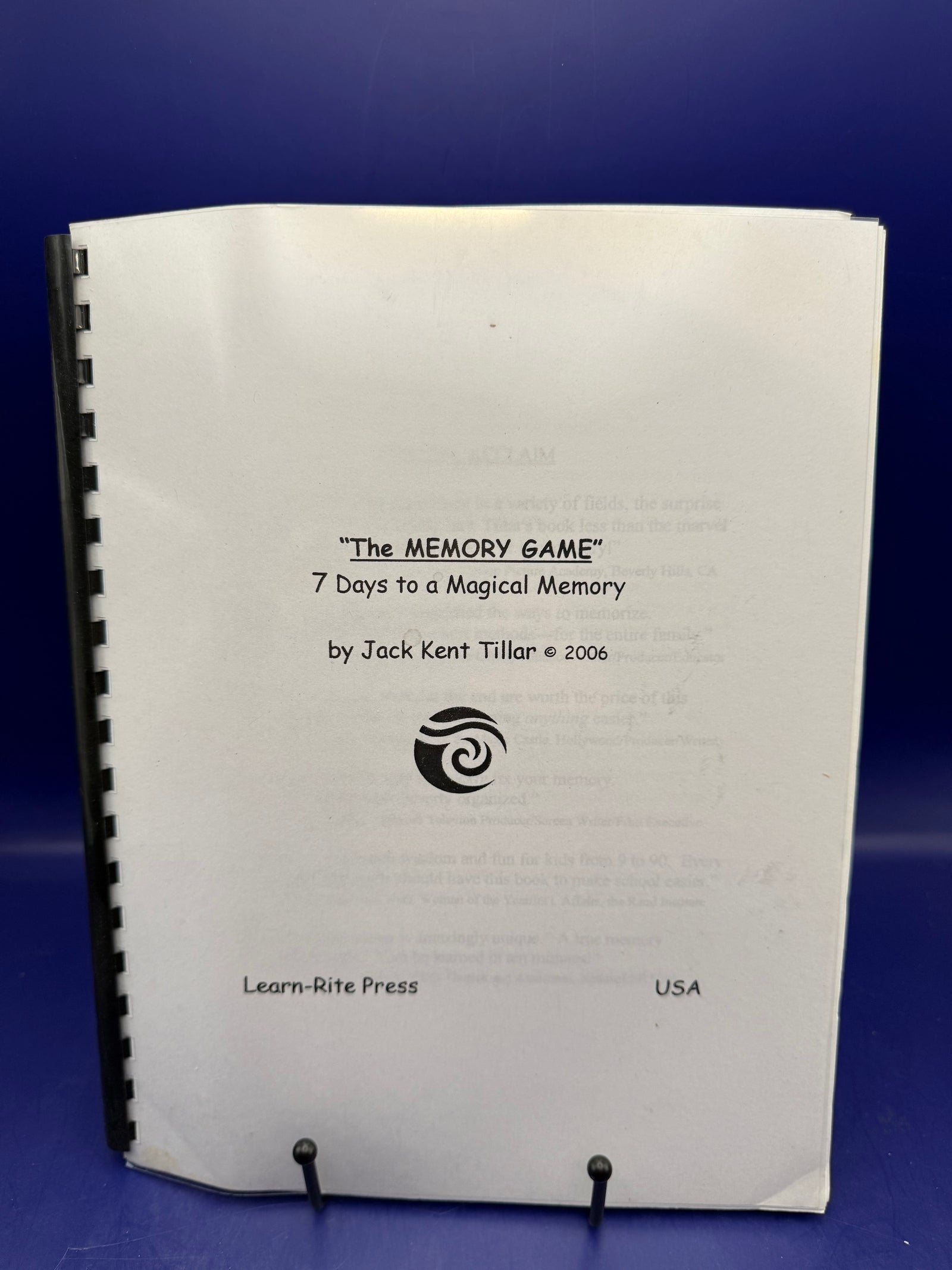 The Memory Game by Jack Kent Tillar 2006 Learn Right Press
