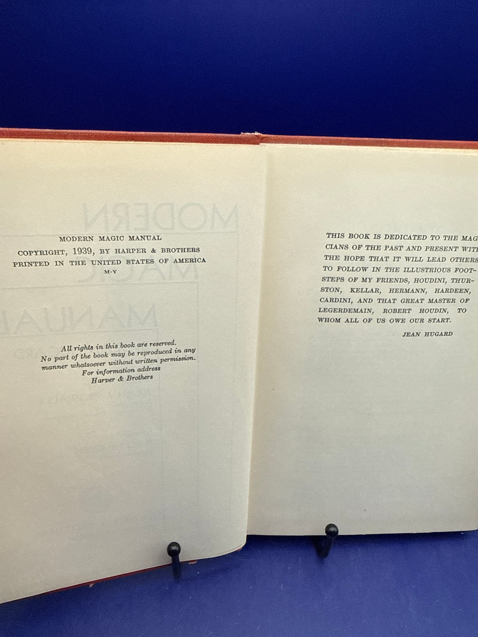 Modern Magic Manual Jean Hugard 1939 1st Ed HC published by Harper & Brothers ESTATE