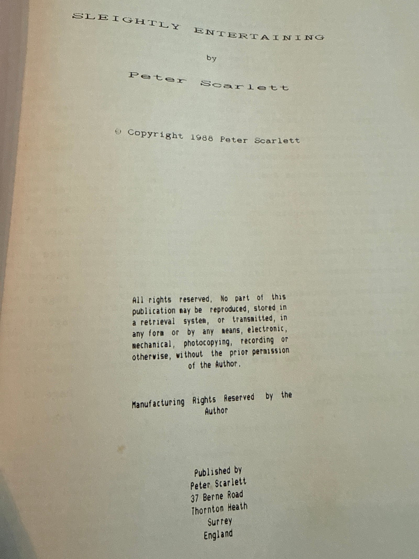 Sleightly Entertained by Peter Scarlet 1988 Lecture Notes with 1992 addendum ESTATE