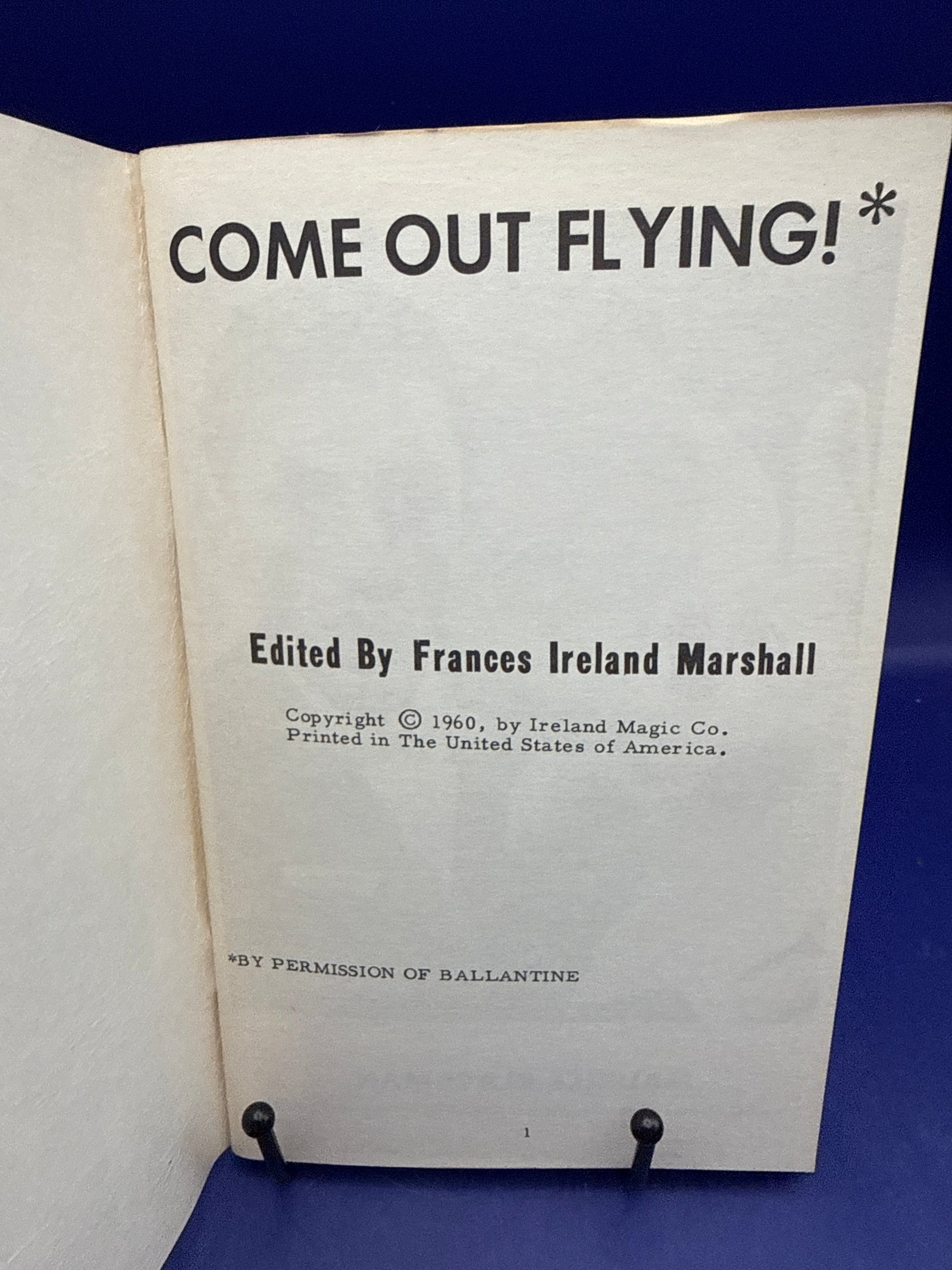 Come Out Flying by Frances Marshall 1960 1st edition ESTATE