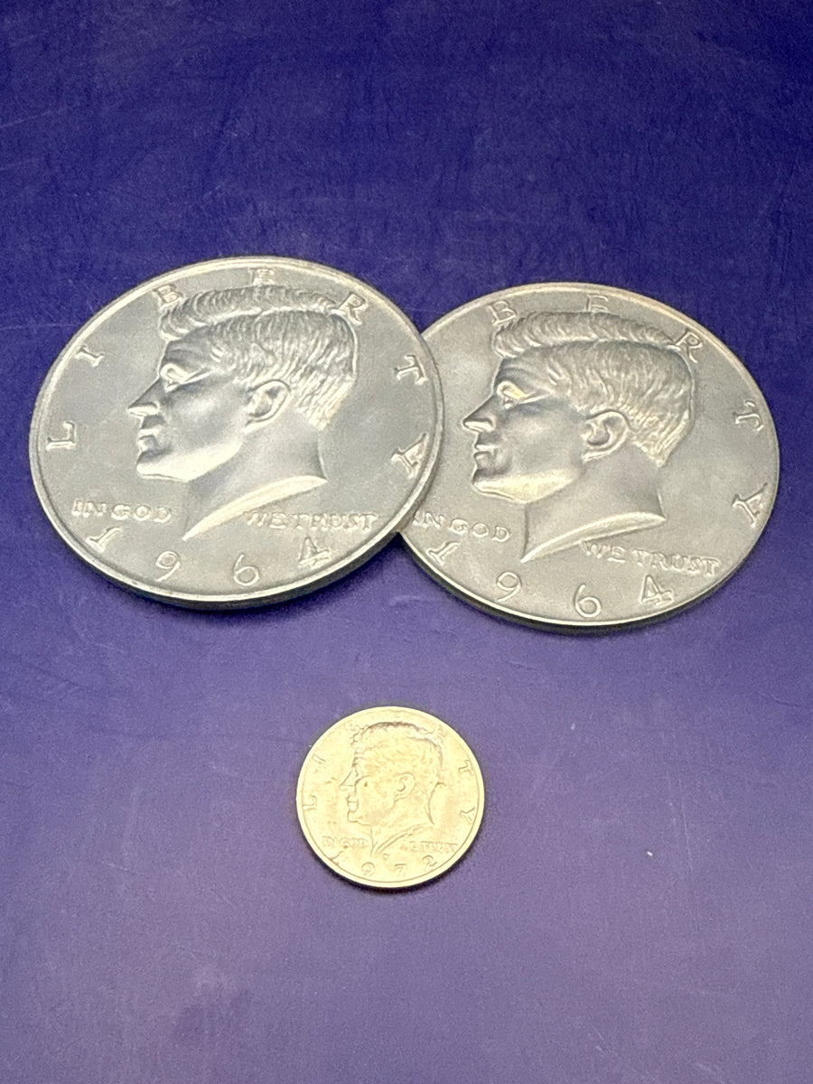Vintage Morrissey Magic Jumbo Metal 3" Kennedy Half Dollar Coin with Expanded Shell