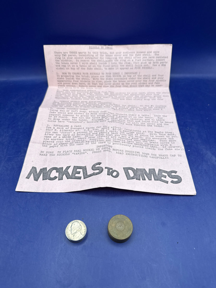 Vintage Brass Nickels to Dimes Magic Trick - Stamped "F" (Frank Garcia / Fun Magic)