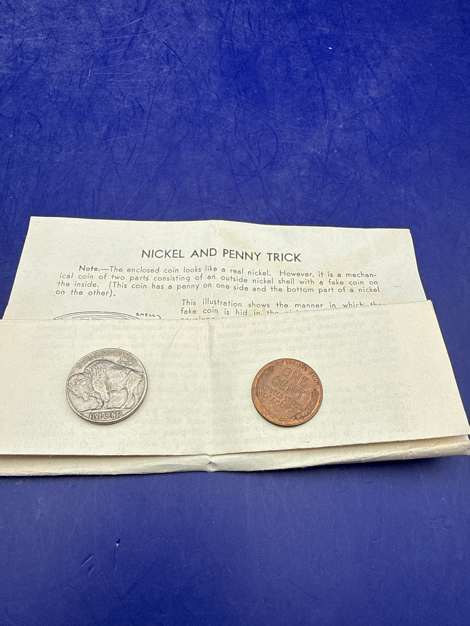 Nickel & Penny Trick c1950 buffalo nickel & wheat penny Vintage ESTATE