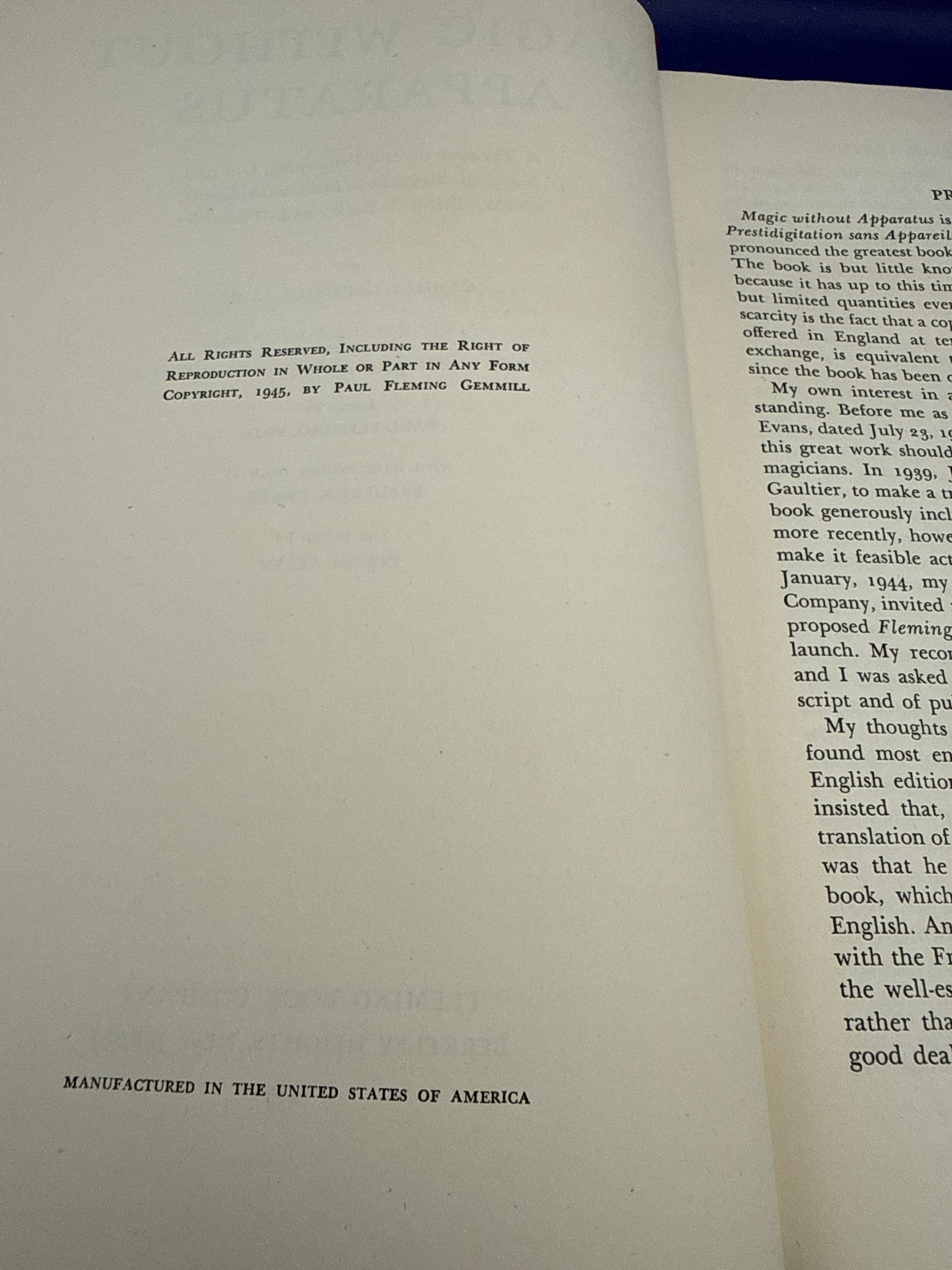Magic Without Apparatus by Camille Gaultier 1945 1st ed ESTATE