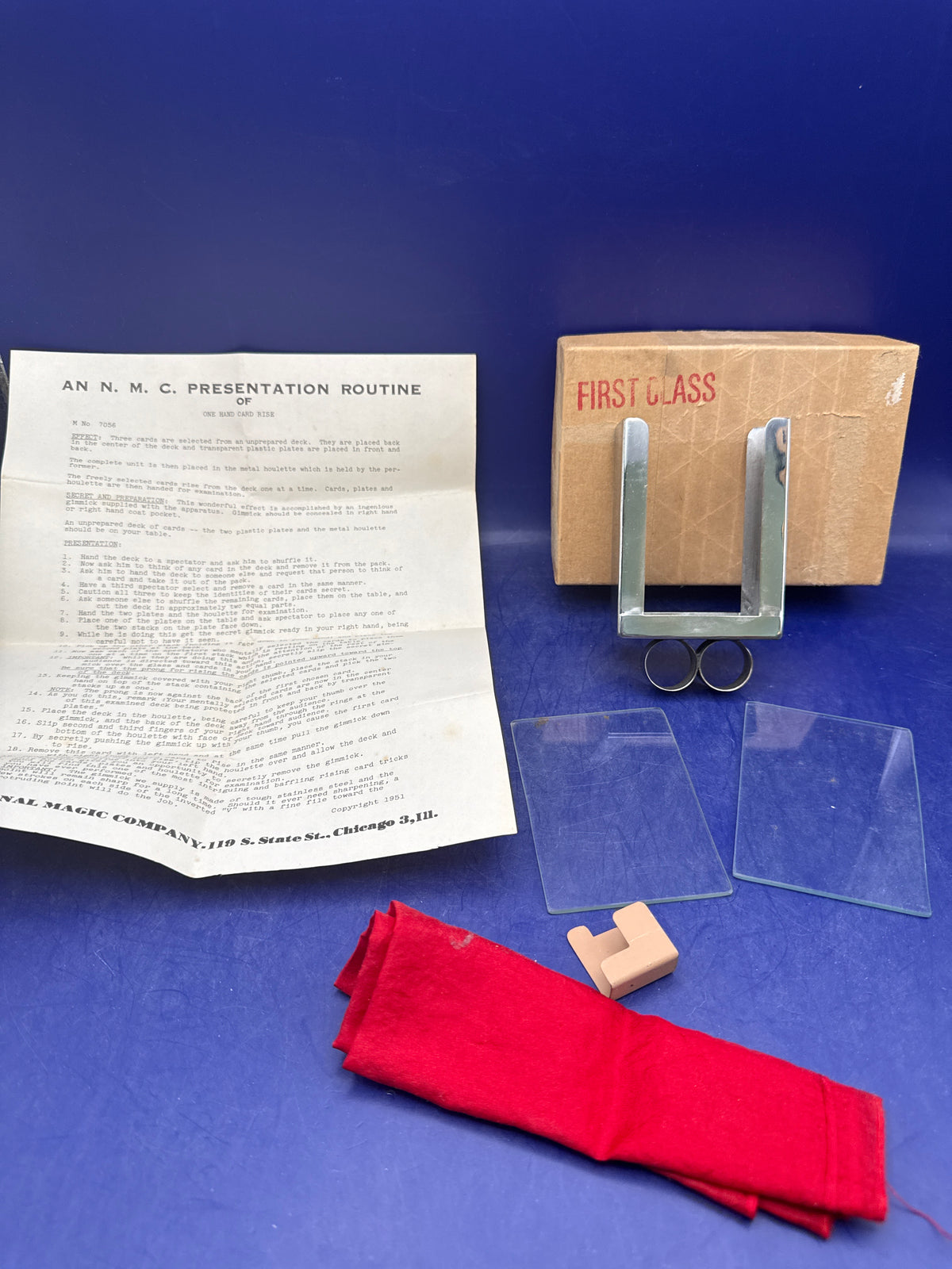 National Magic Company One Hand Card Rise c1950 Vintage Metal Houlette & Routine