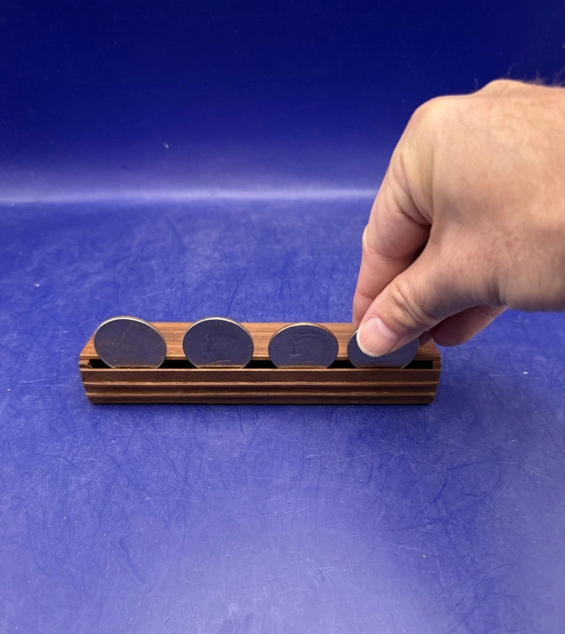 Ultra-Rare Handcrafted Wooden Coin Stand by Clarence Miller (Retro Antique Flat Design, #5, Oct 2004)