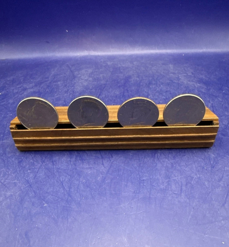 Ultra-Rare Handcrafted Wooden Coin Stand by Clarence Miller (Retro Antique Flat Design, #5, Oct 2004)