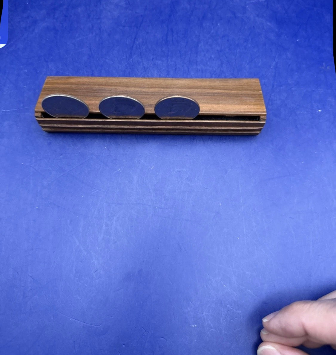 Ultra-Rare Handcrafted Wooden Coin Stand by Clarence Miller (Retro Antique Flat Design, #5, Oct 2004)