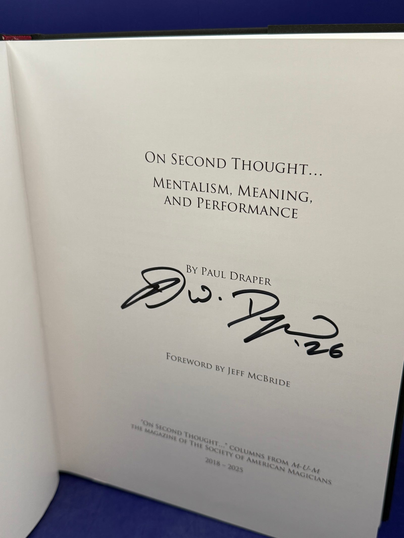 On Second Thought...Mentalism, Meaning, and Performance by Paul Draper SIGNED