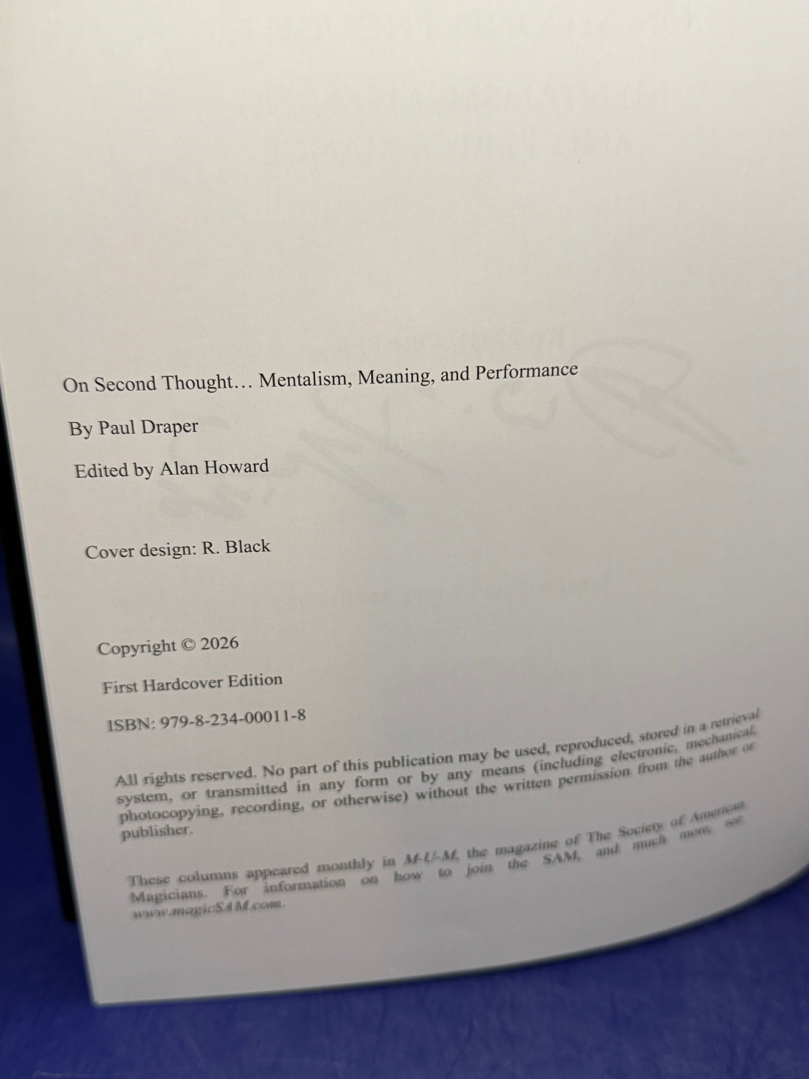 On Second Thought...Mentalism, Meaning, and Performance by Paul Draper SIGNED
