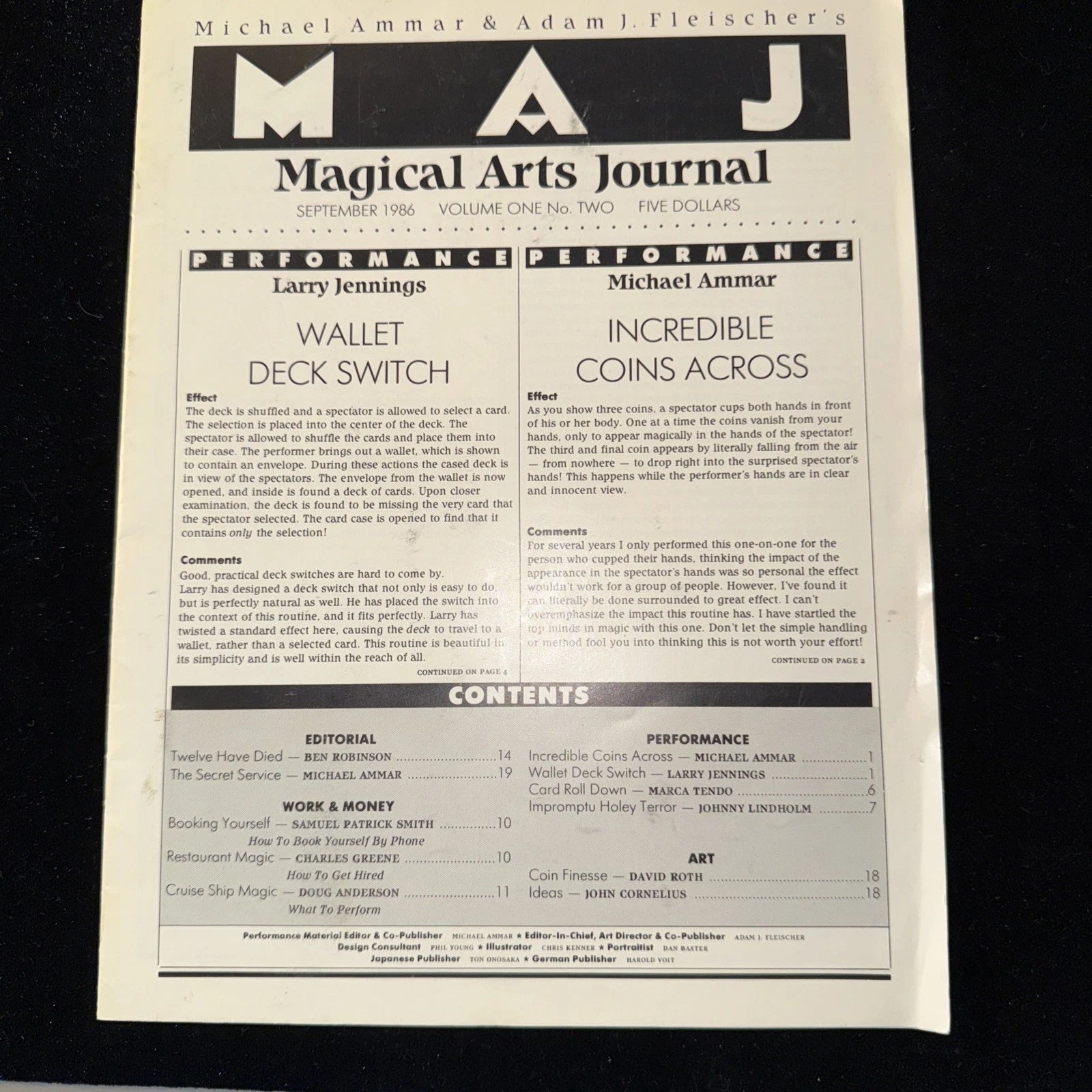 MAJ Magical Arts Journal Vol 1 #2 Sept 1986 🪄 Ammar, Fleisher & Jennings ESTATE