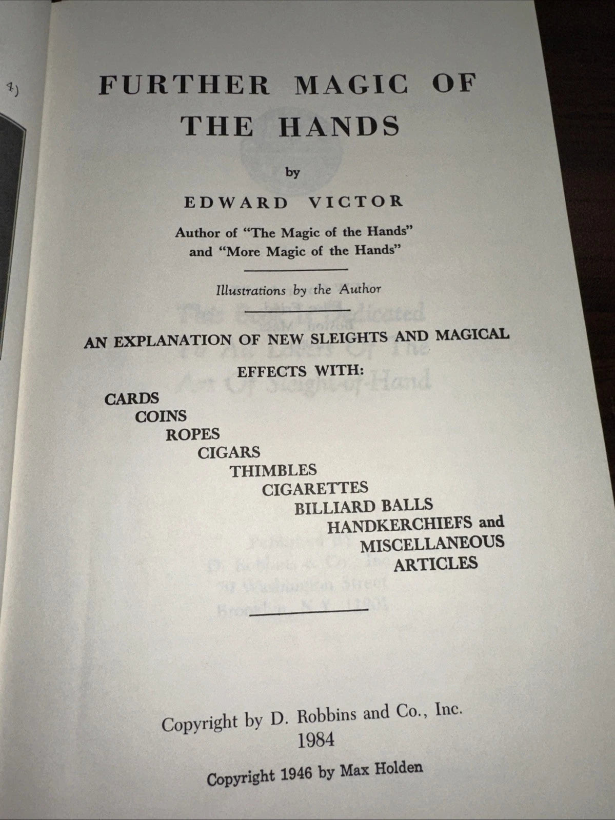 Further Magic Of The Hands Edward Victor - D Robbin’s 1984 ESTATE