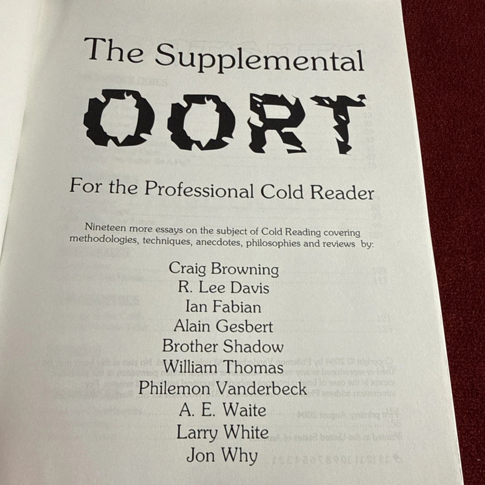 The Supplemental OORT by Philemon Vanderbeck - Cold Reading - 2004 ESTATE