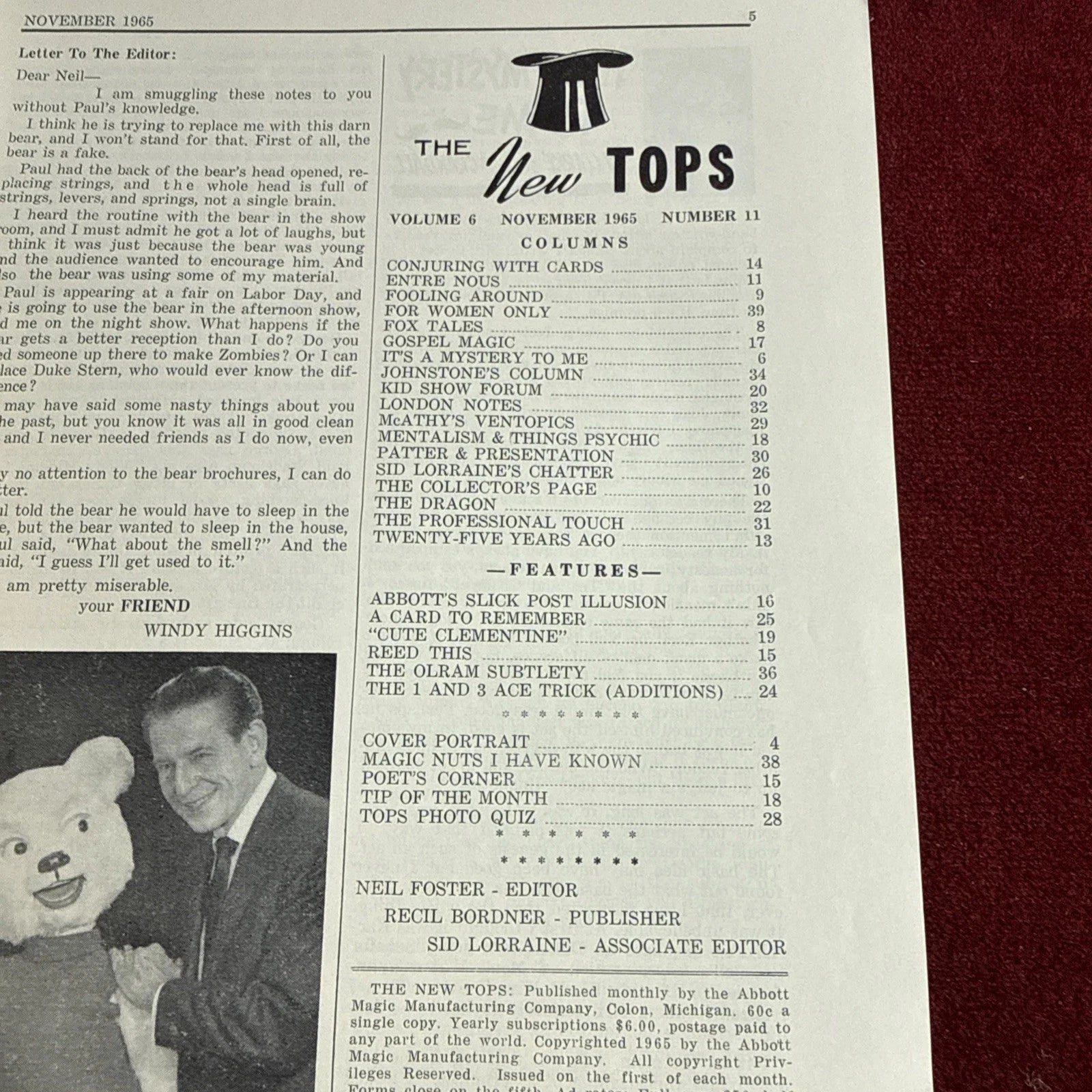 TOPS Magic Magazine VNTG Abbott’s November 1965 Vol 5 #11 Christopher Woodward