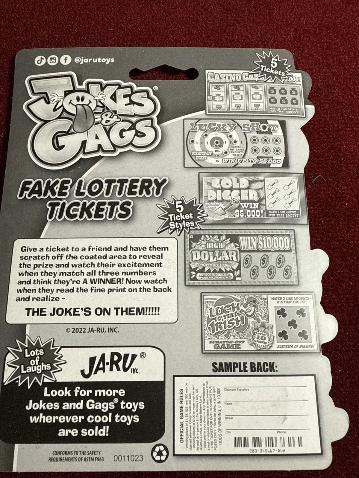 Fake Lottery Tickets Bundle Of 5-Joke-gag-prank-Every Ticket Wins (12 Pack-1dz)