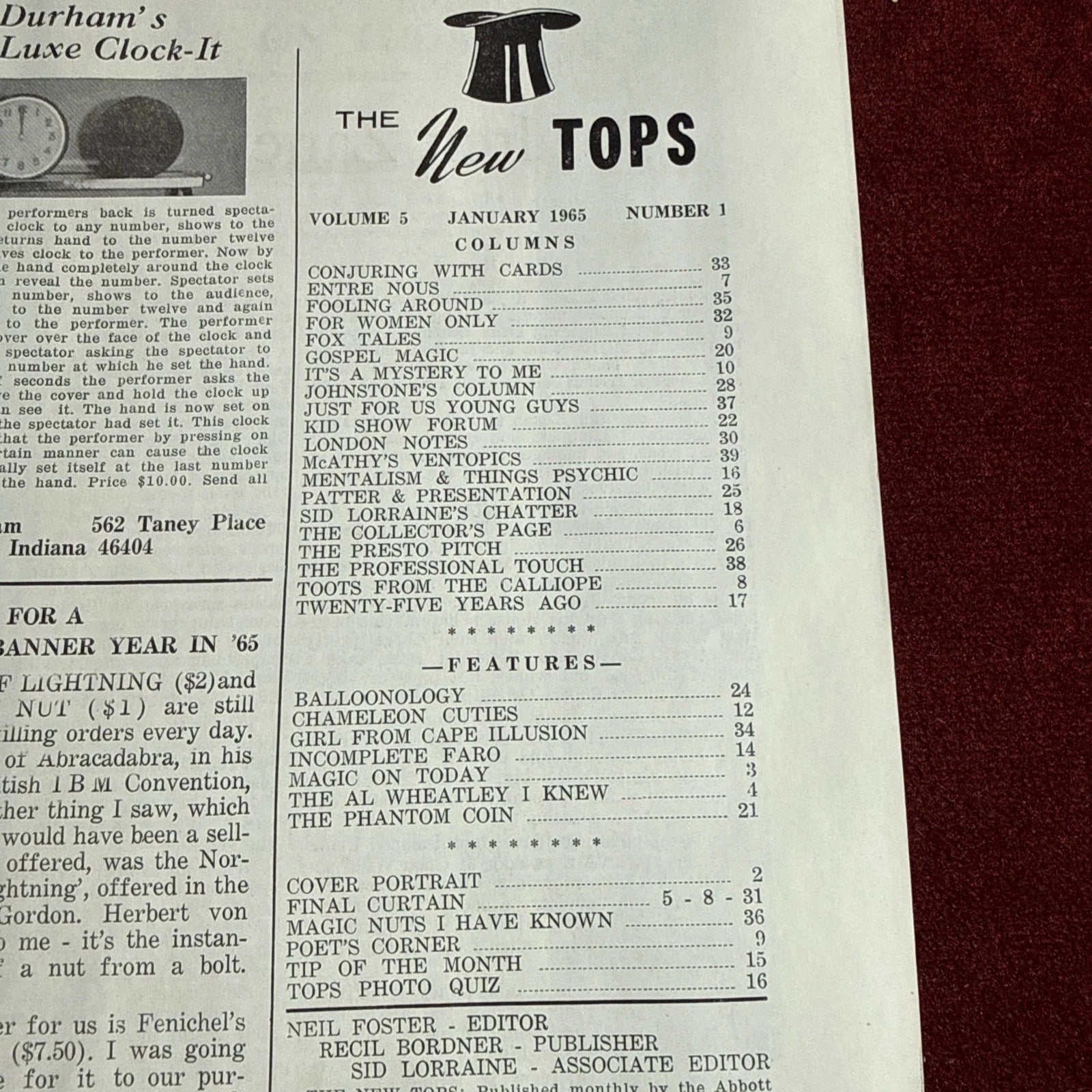 TOPS Magic Magazine VNTG Abbott’s January 1965 Vol 5 #1 Walter Zaney Blaney