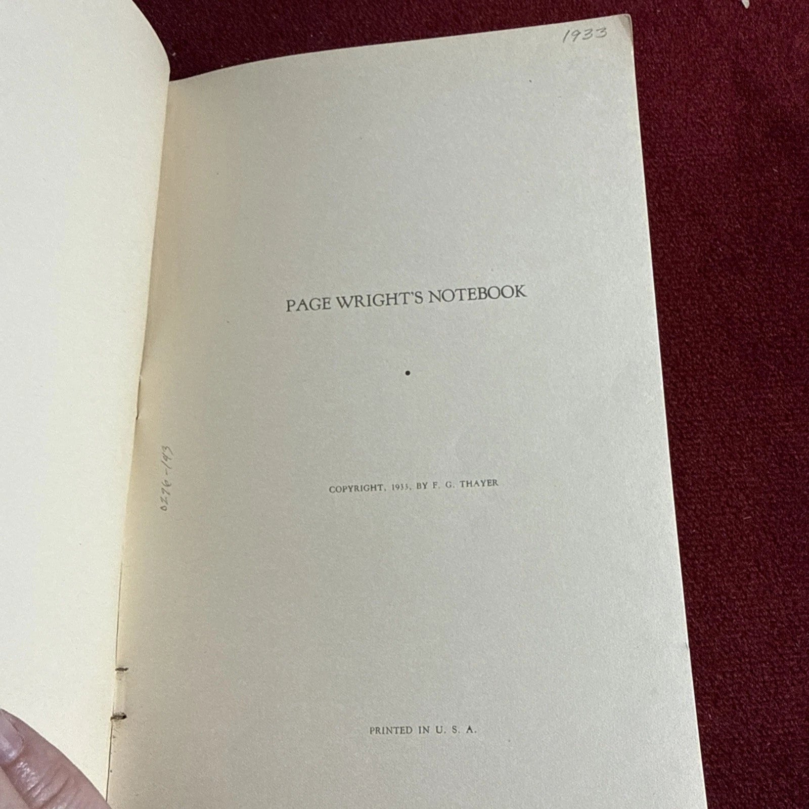 Page Wright’s Notebook 1933 Thayer Magic Book Rare 1st Ed ESTATE