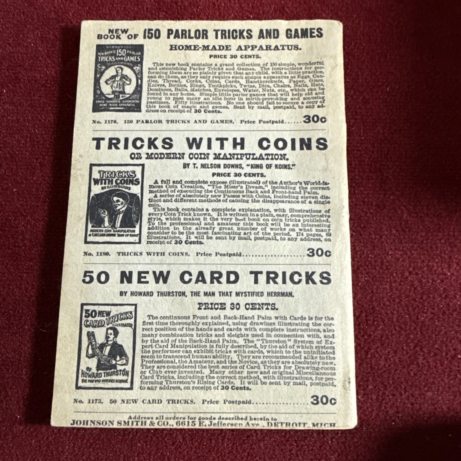 250 Parlor Tricks or "Magic Made Easy" Johnson Smith & Co. - C1930’s ESTATE