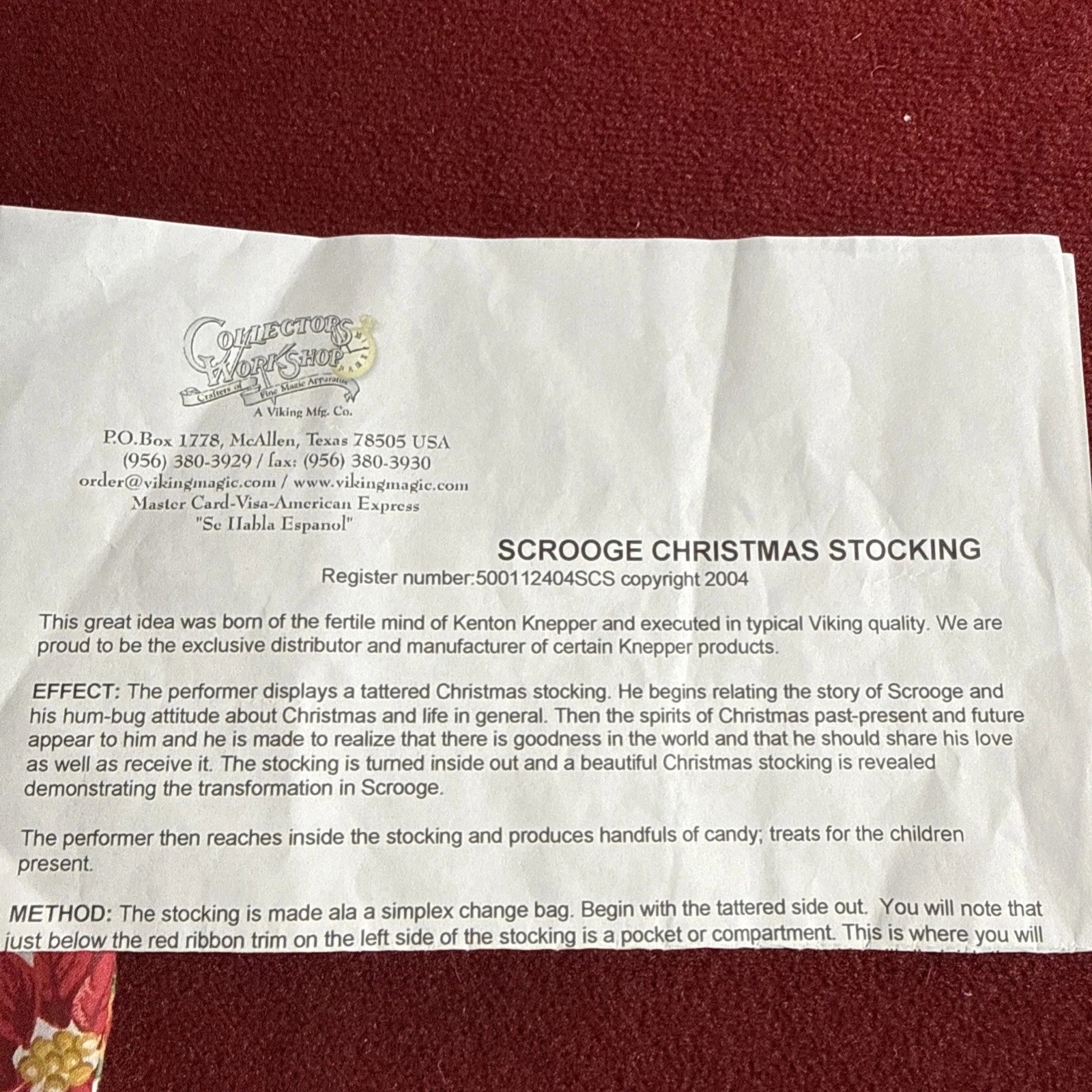 Collectors Workshop Viking Magic Mfg Scrooge Christmas Stocking Change Bag 2004 ESTATE