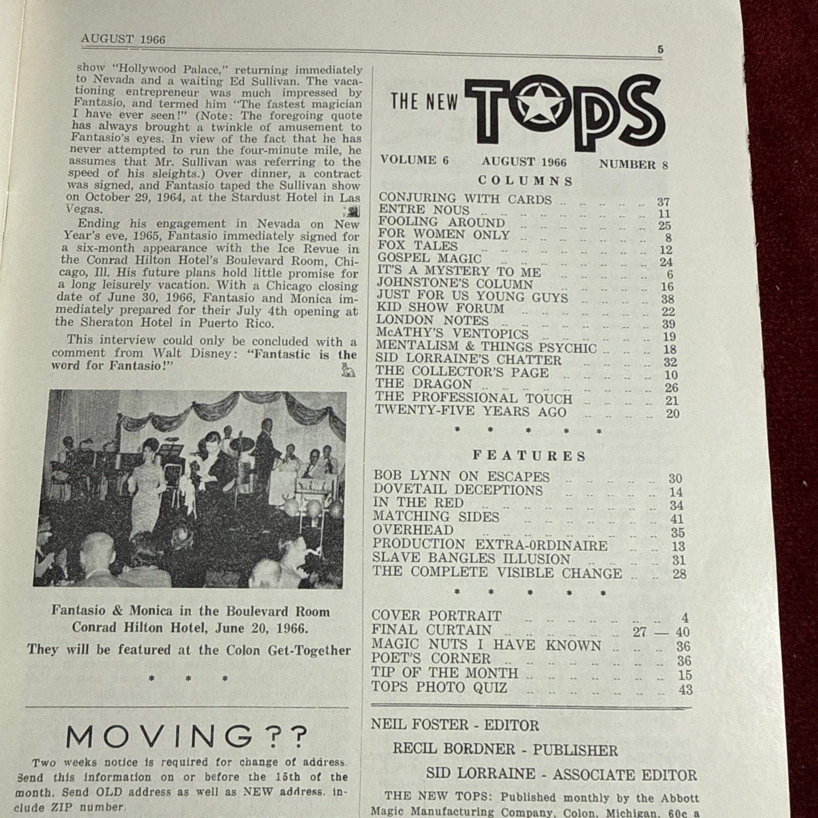 TOPS Magic Magazine VNTG Abbott’s February 1966 Vol 6 #8 Fantasio & Monica