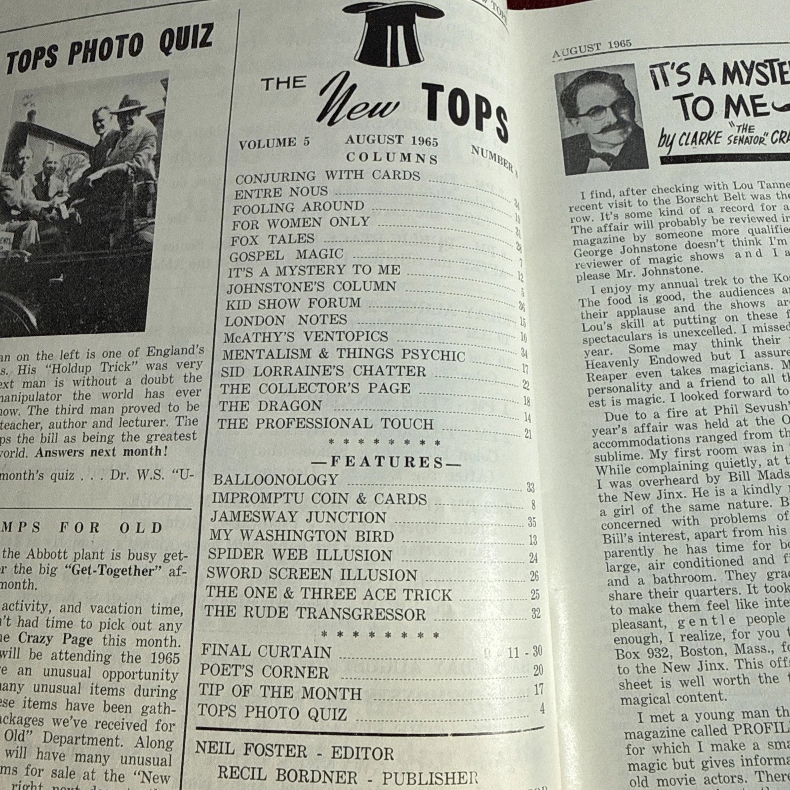 TOPS Magic Magazine VNTG Abbott’s August 1965 Vol 5 #8 Percy Abbott