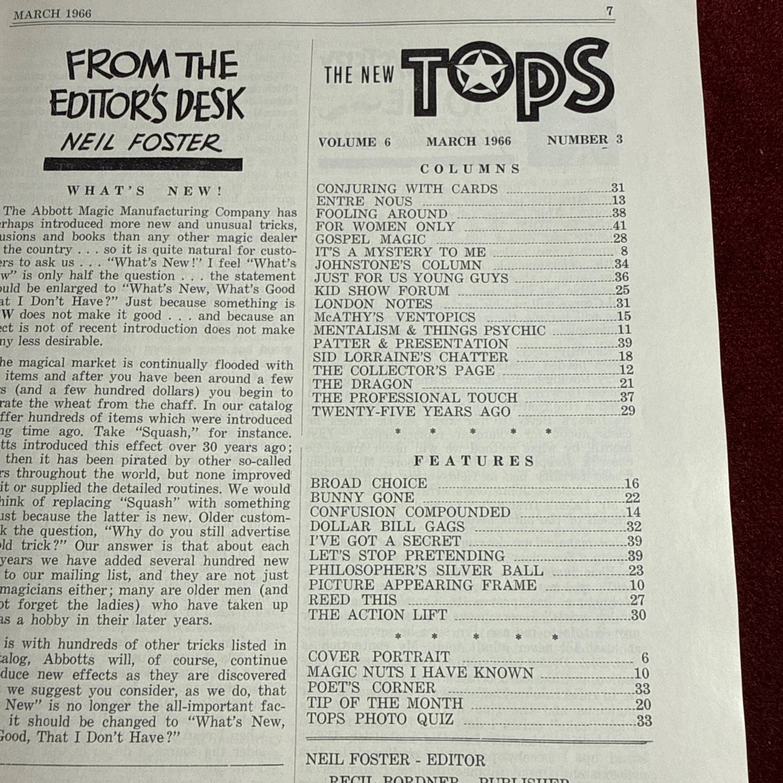 TOPS Magic Magazine VNTG Abbott’s February 1966 Vol 6 #3 Jerry Conklin