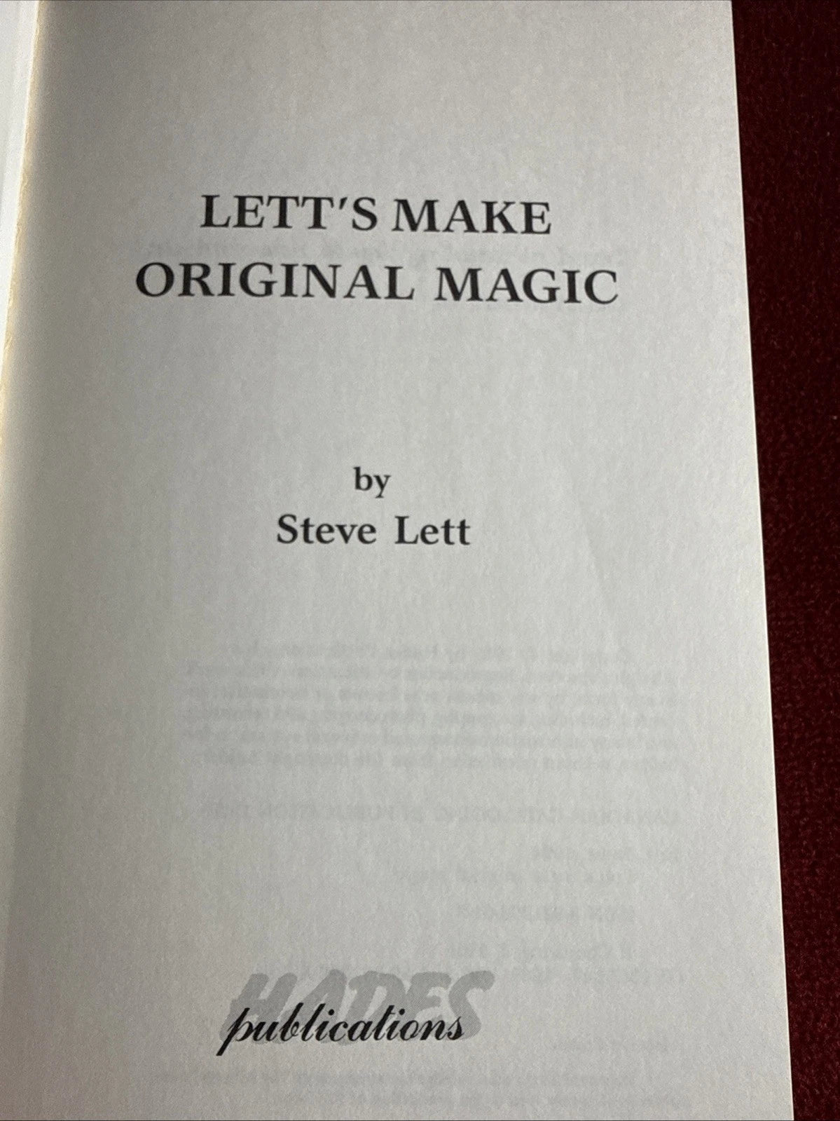 Lett’s Make Original Magic - Steve Lett - From the library of the Amazing Kreskin SIGNED -  Hades - ESTATE